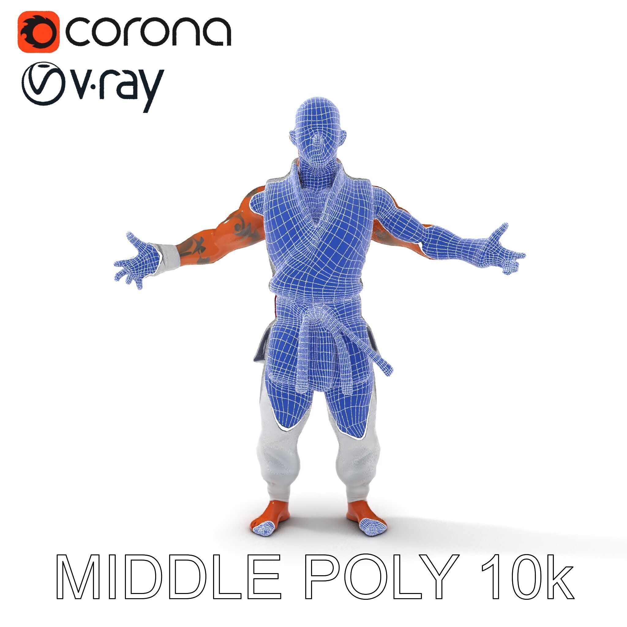 Martial Artist Fighter Character D Model with Dragon Tattoo Low-poly 3D model_11
