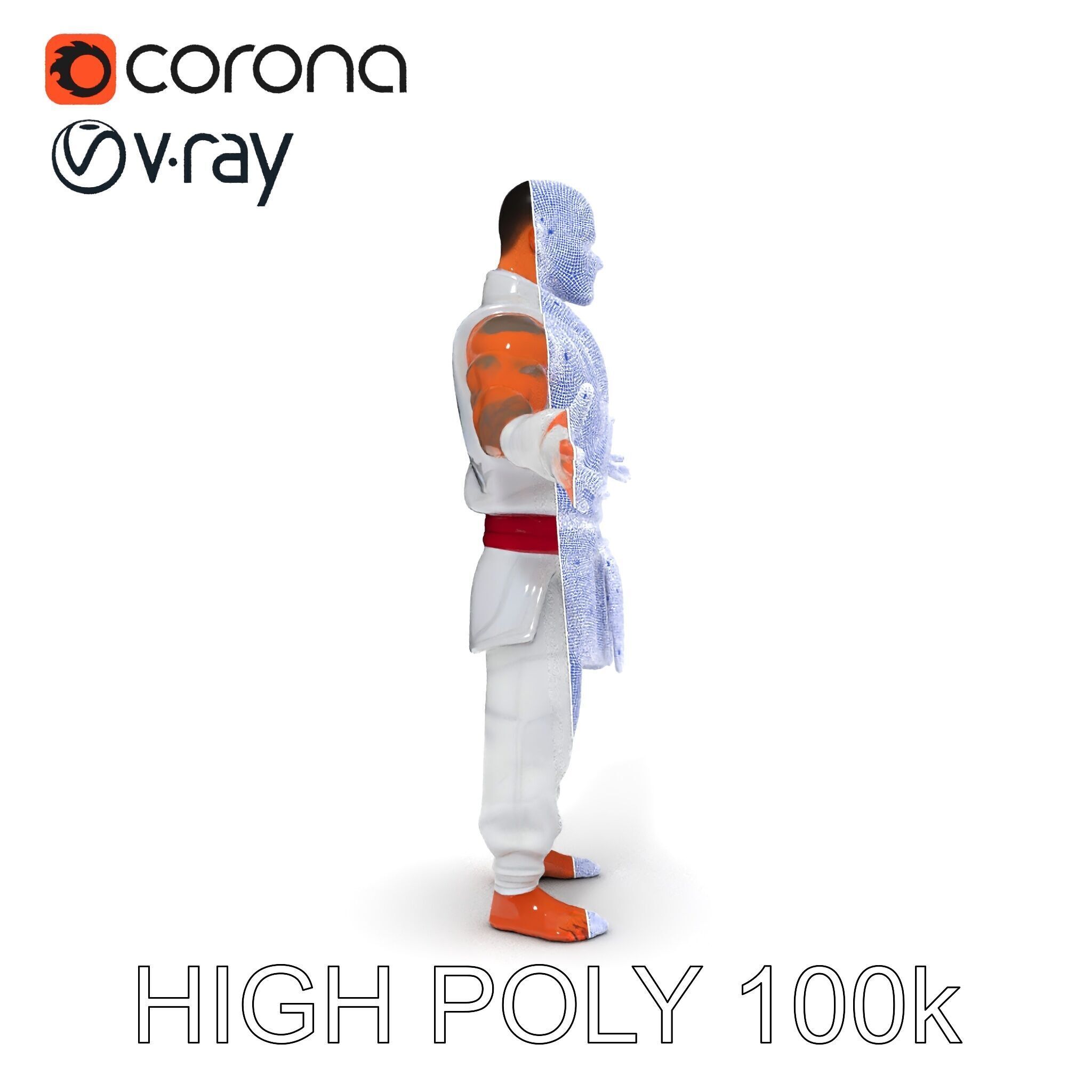 Martial Artist Fighter Character D Model with Dragon Tattoo Low-poly 3D model_32