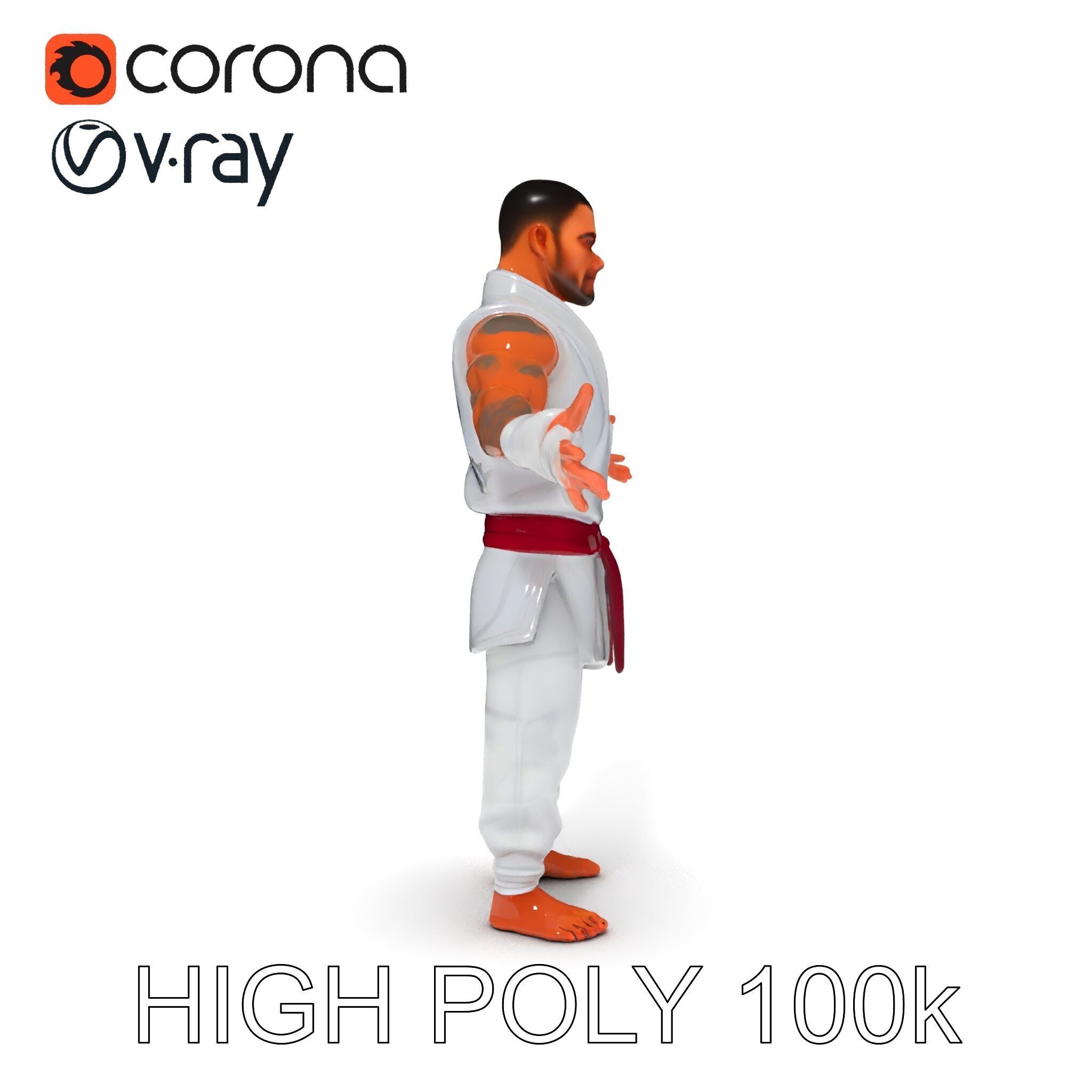 Martial Artist Fighter Character D Model with Dragon Tattoo Low-poly 3D model_10