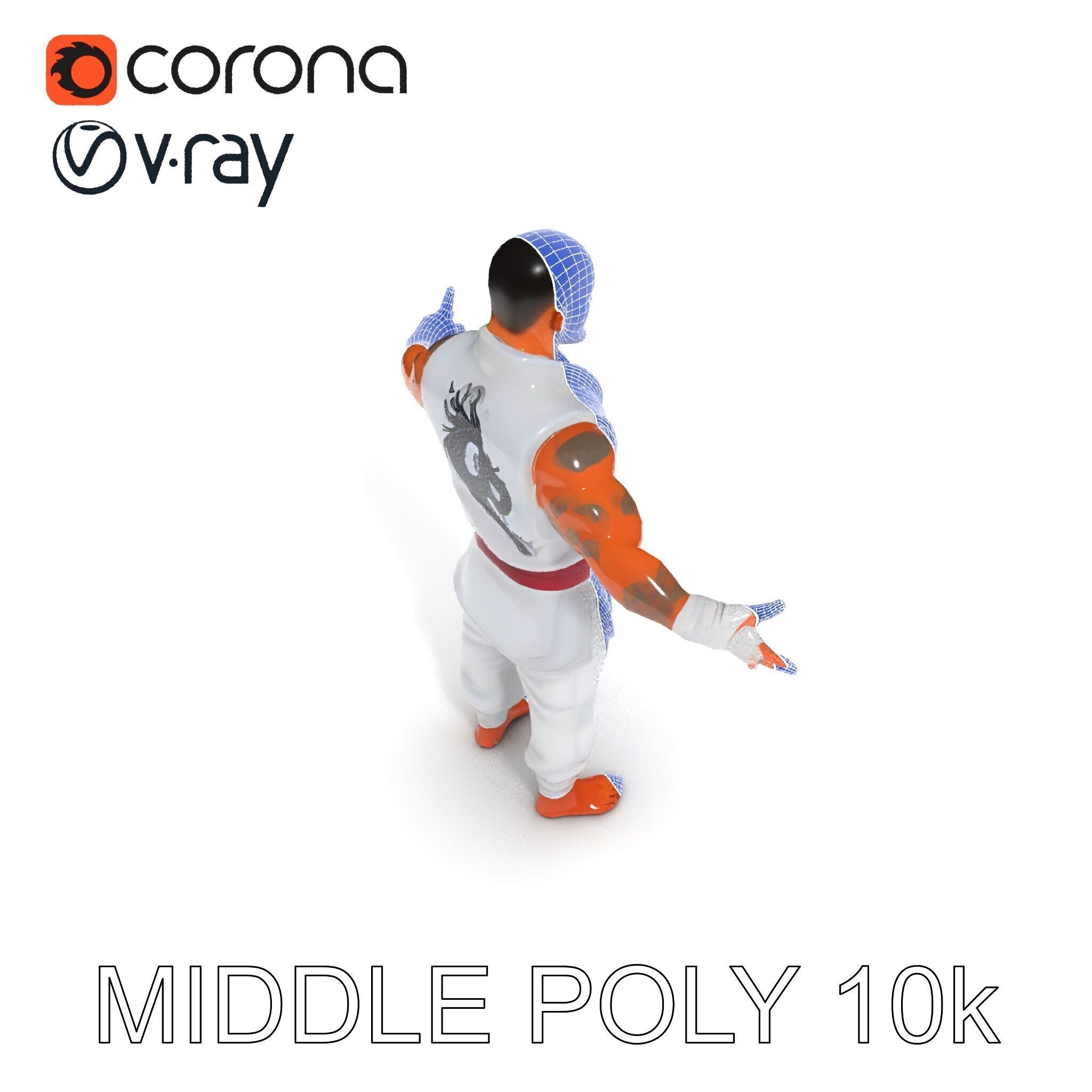 Martial Artist Fighter Character D Model with Dragon Tattoo Low-poly 3D model_30