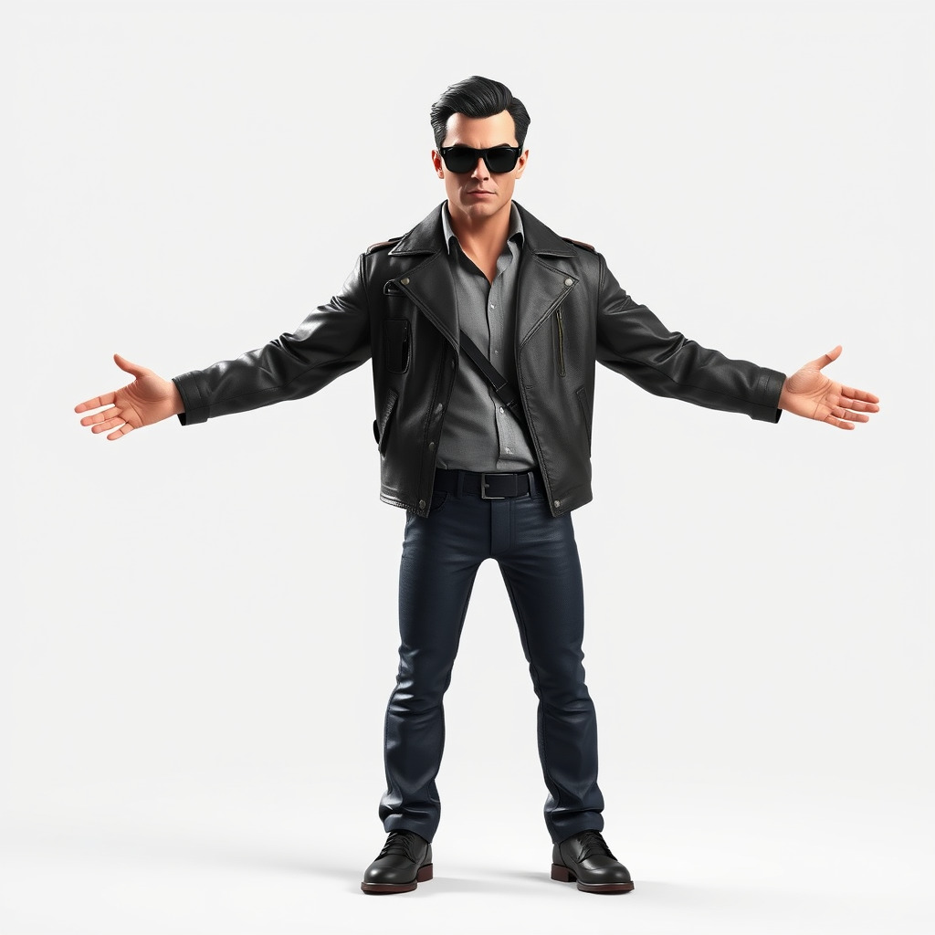 Cool Leather Jacket D Character in TPose with Sunglasses Low-poly 3D model_4