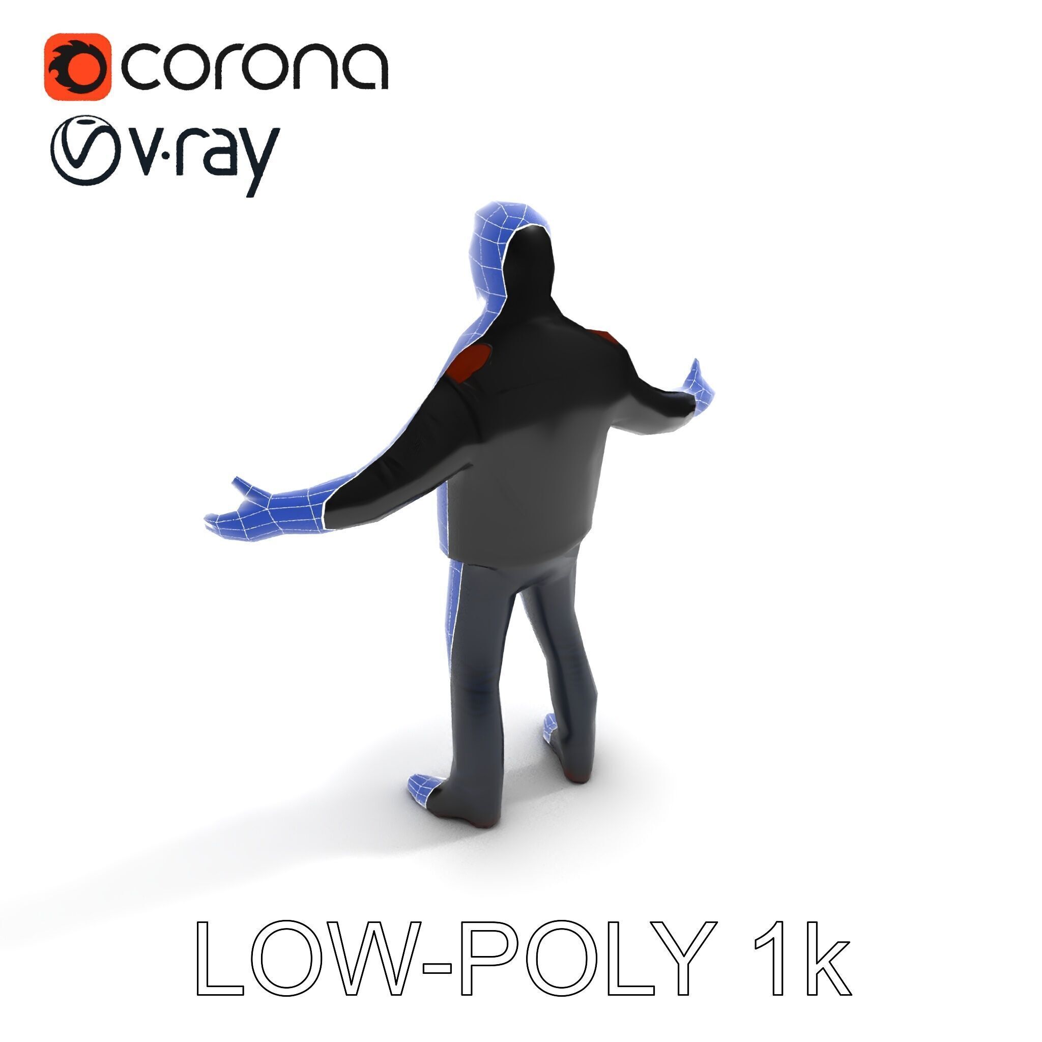 Cool Leather Jacket D Character in TPose with Sunglasses Low-poly 3D model_31