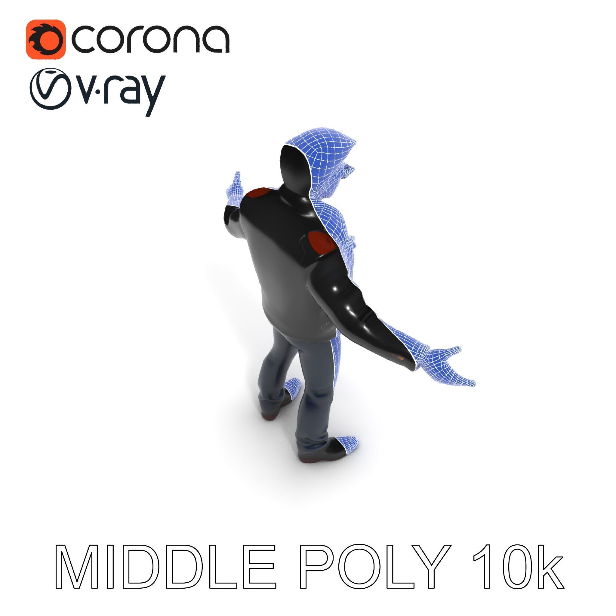 Cool Leather Jacket D Character in TPose with Sunglasses Low-poly 3D model_27