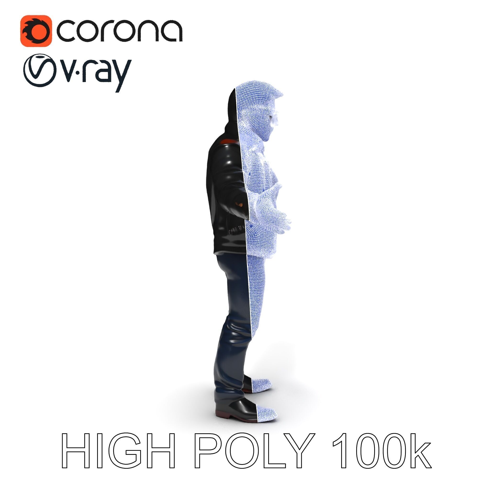 Cool Leather Jacket D Character in TPose with Sunglasses Low-poly 3D model_36