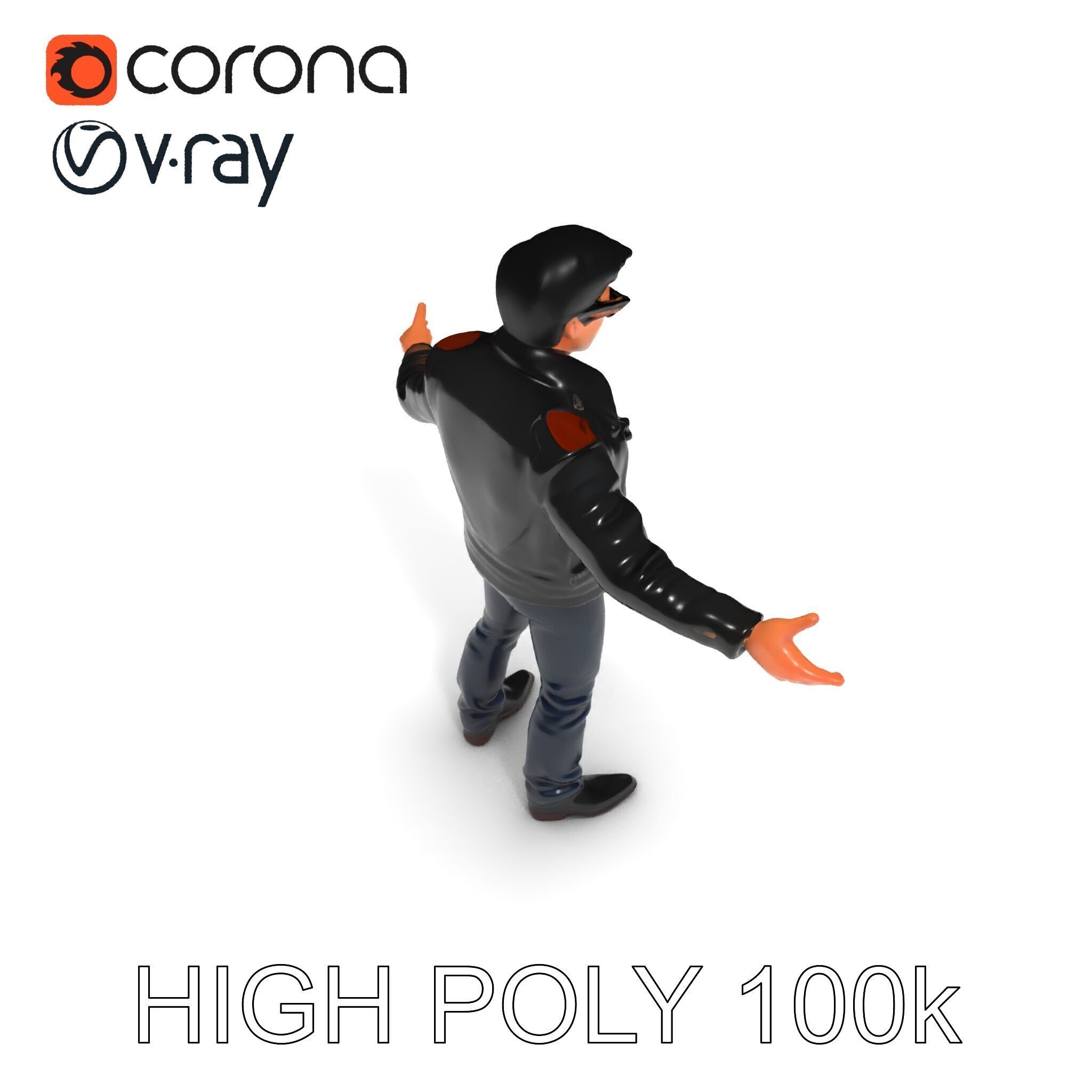 Cool Leather Jacket D Character in TPose with Sunglasses Low-poly 3D model_26