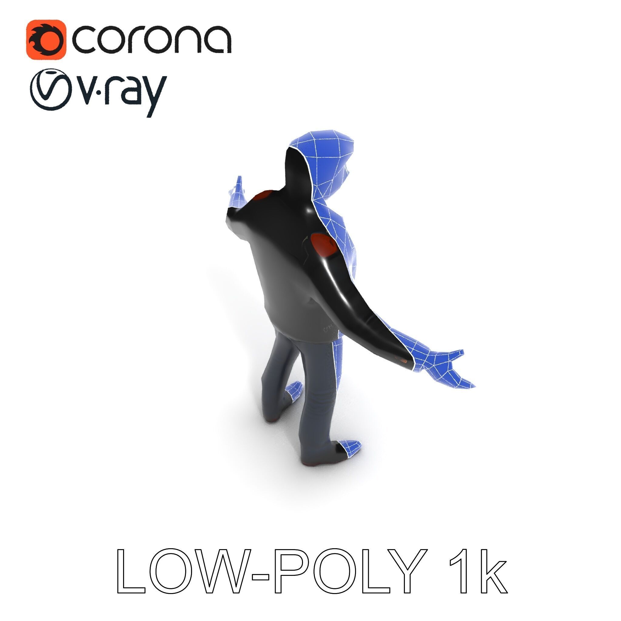 Cool Leather Jacket D Character in TPose with Sunglasses Low-poly 3D model_25