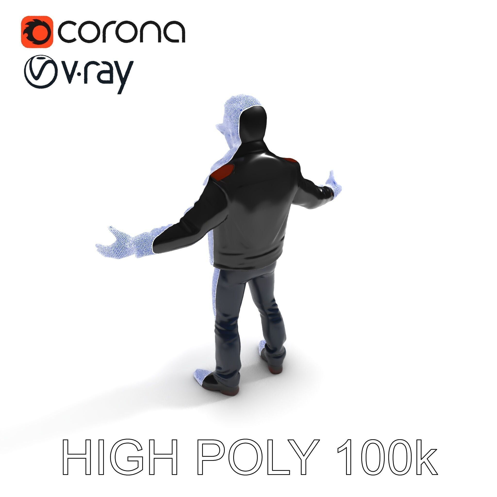 Cool Leather Jacket D Character in TPose with Sunglasses Low-poly 3D model_29