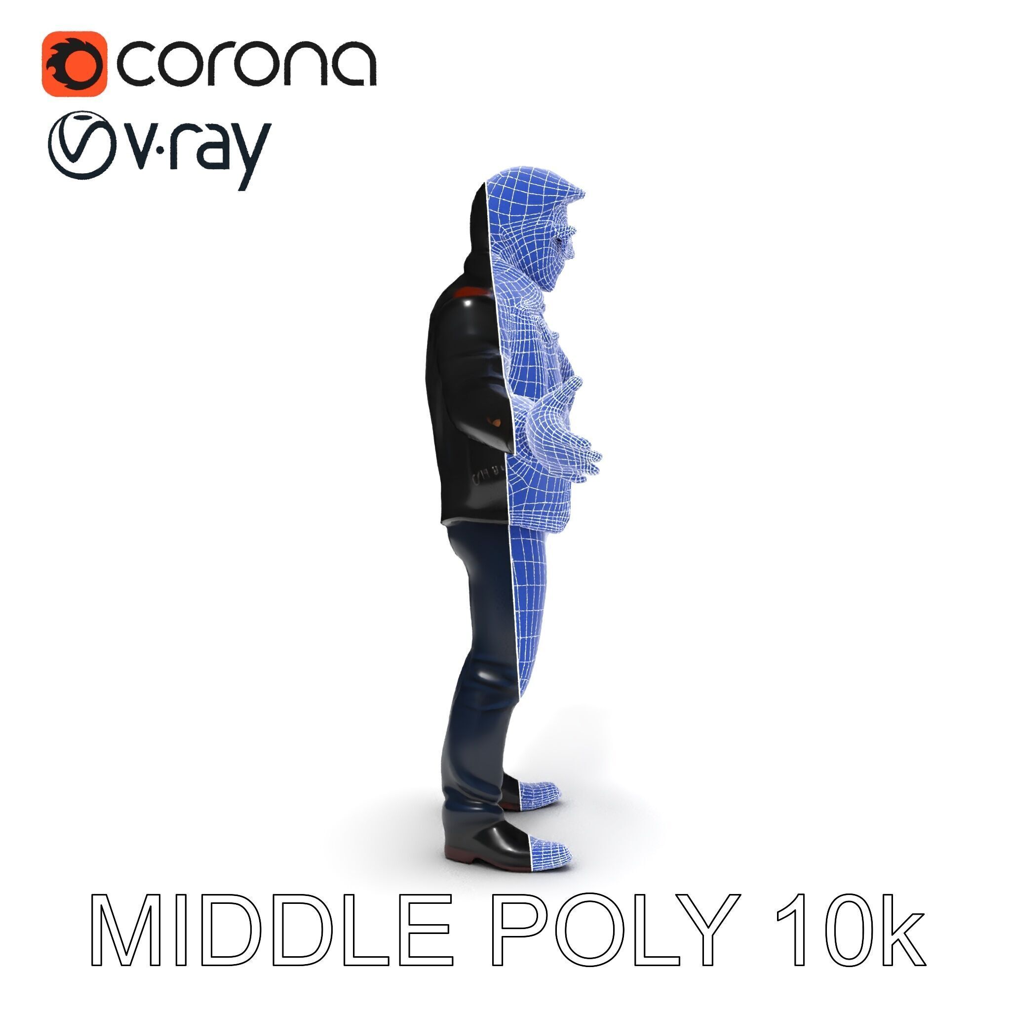 Cool Leather Jacket D Character in TPose with Sunglasses Low-poly 3D model_18