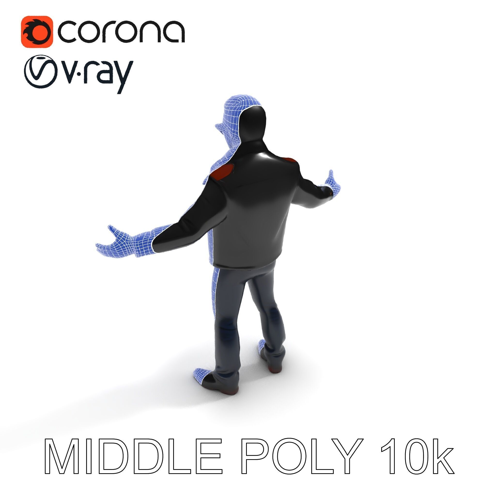 Cool Leather Jacket D Character in TPose with Sunglasses Low-poly 3D model_32