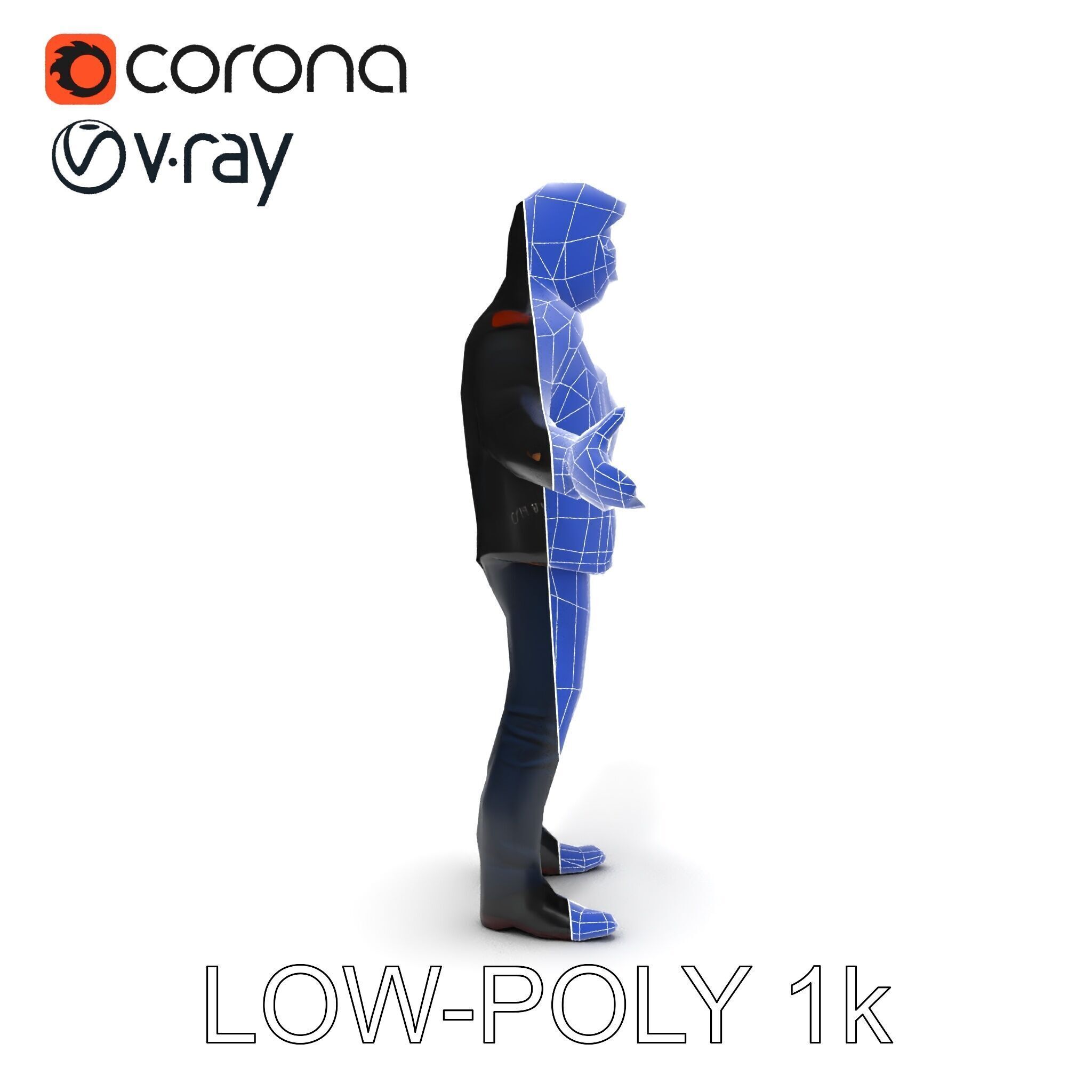 Cool Leather Jacket D Character in TPose with Sunglasses Low-poly 3D model_16