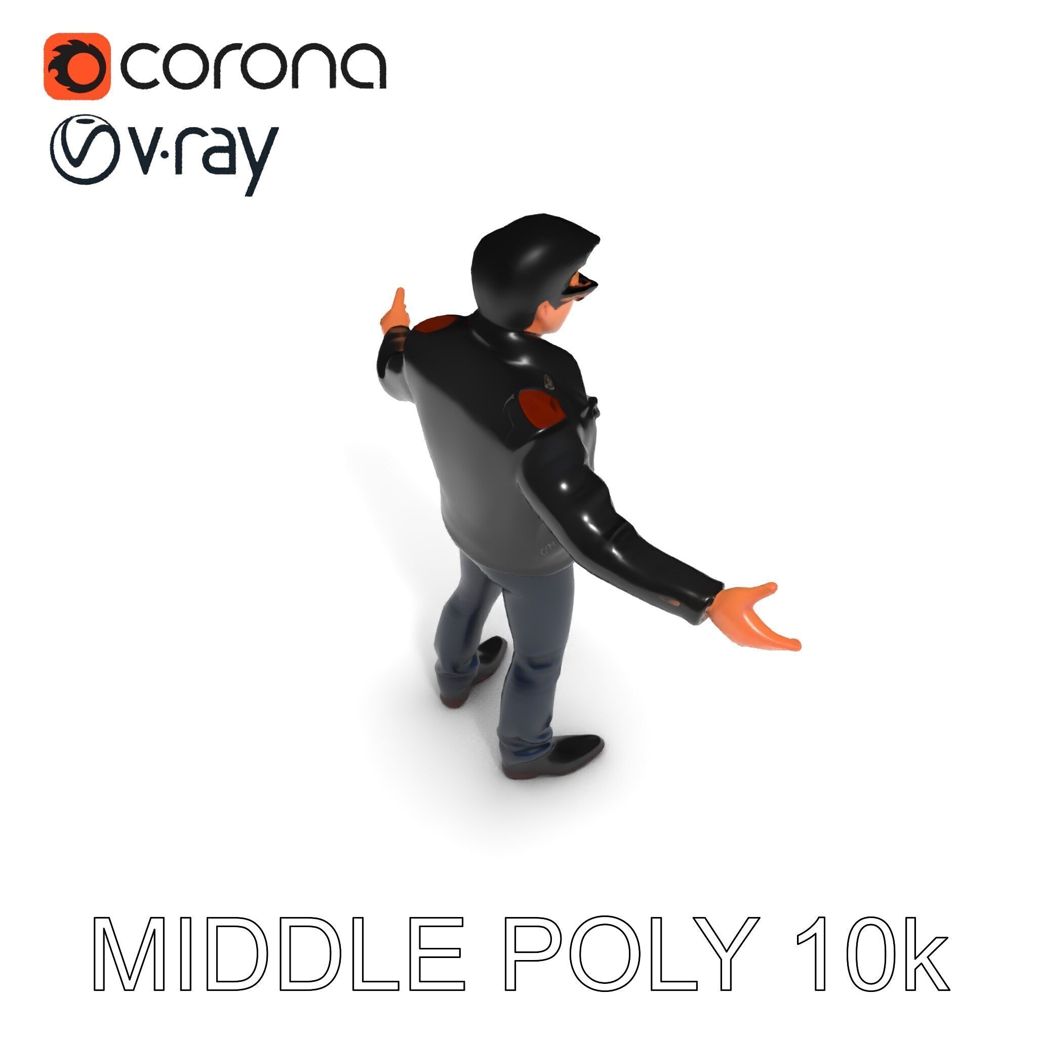 Cool Leather Jacket D Character in TPose with Sunglasses Low-poly 3D model_30