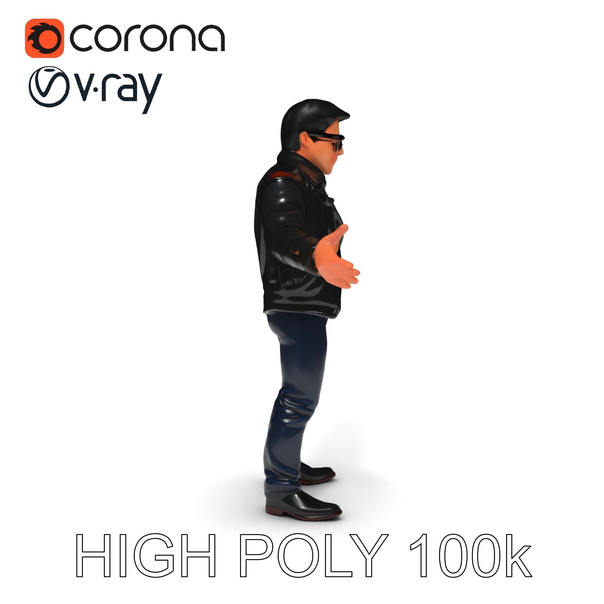 Cool Leather Jacket D Character in TPose with Sunglasses Low-poly 3D model_23