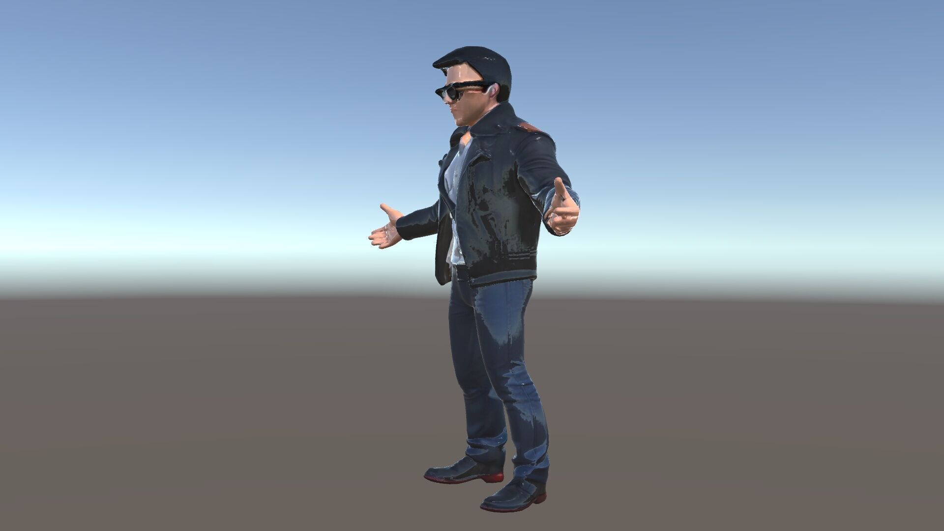 Cool Leather Jacket D Character in TPose with Sunglasses Low-poly 3D model_6