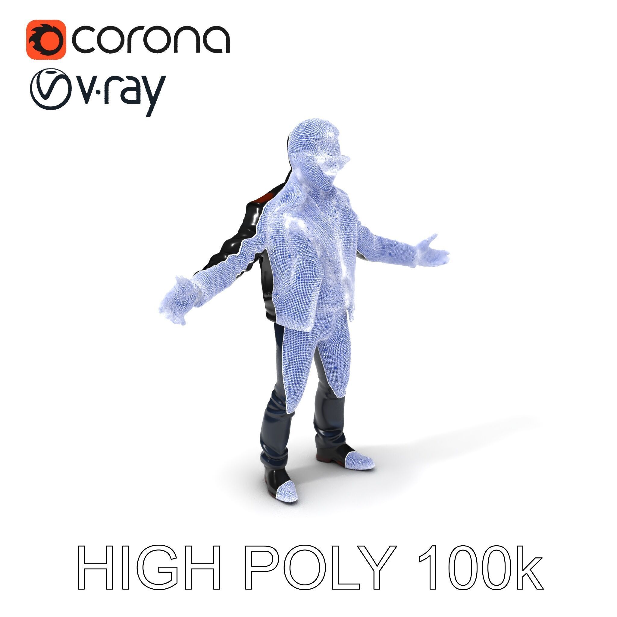 Cool Leather Jacket D Character in TPose with Sunglasses Low-poly 3D model_3