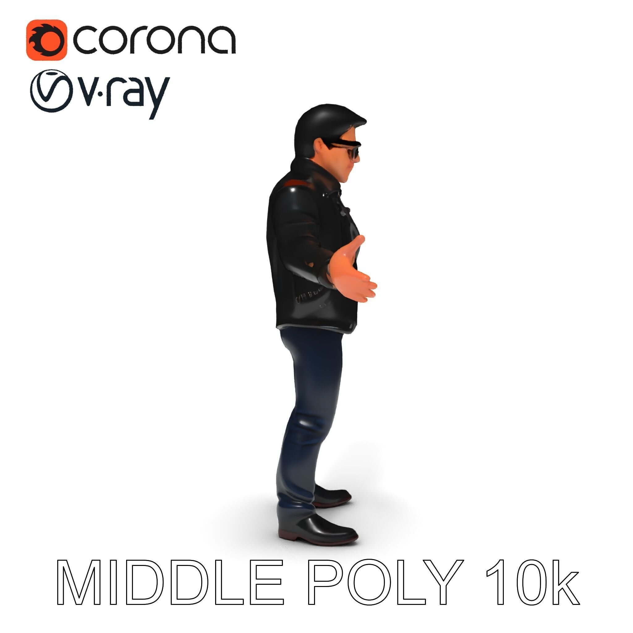Cool Leather Jacket D Character in TPose with Sunglasses Low-poly 3D model_13