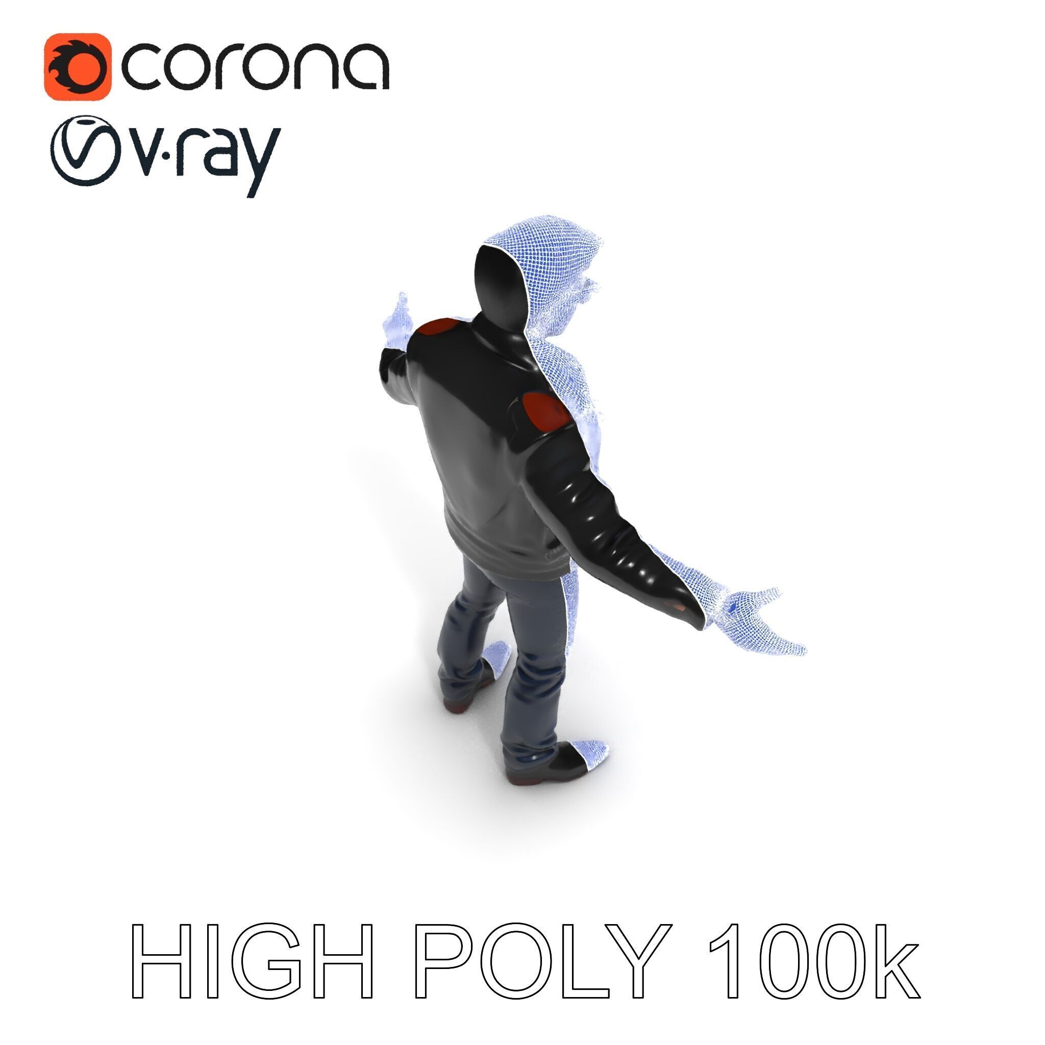 Cool Leather Jacket D Character in TPose with Sunglasses Low-poly 3D model_17