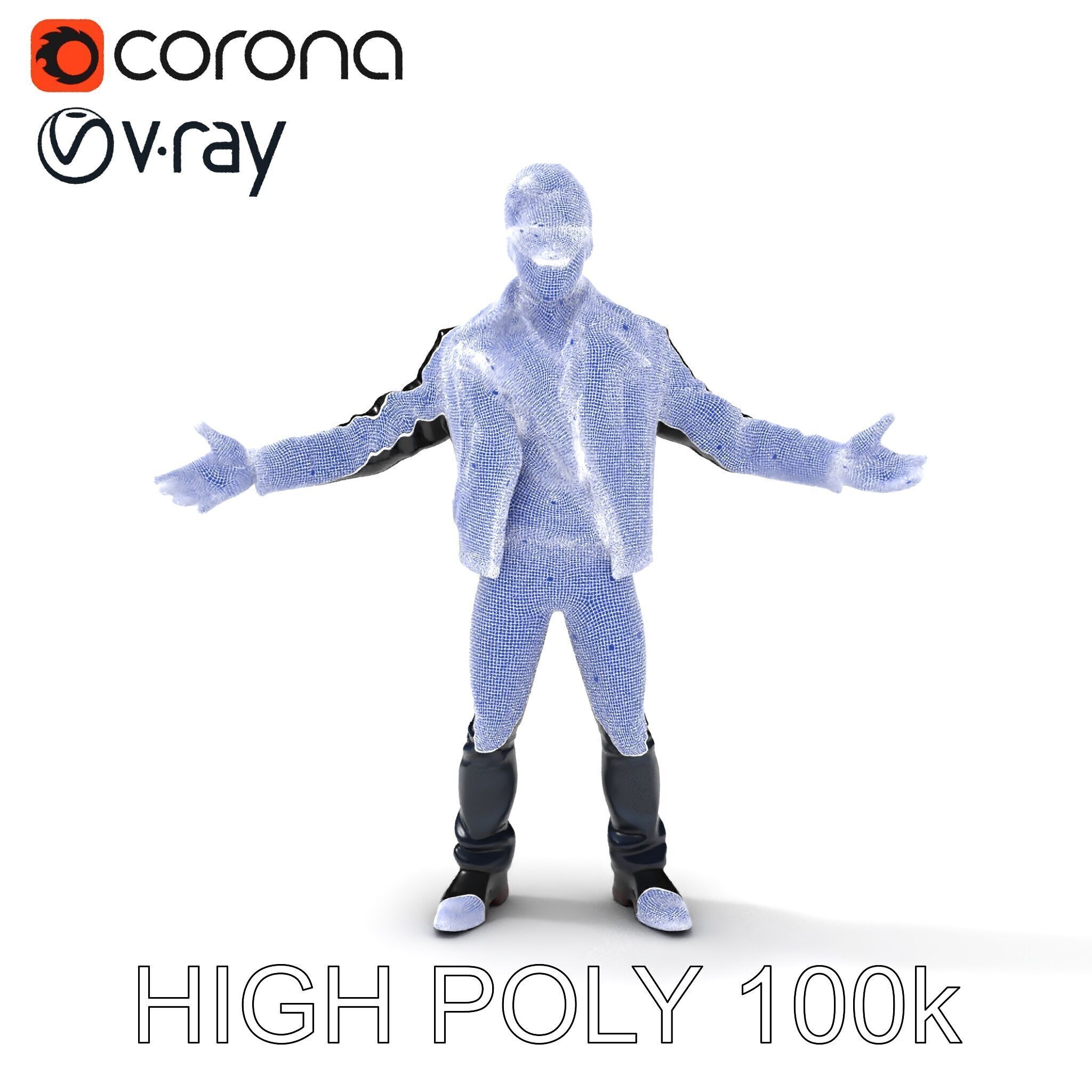 Cool Leather Jacket D Character in TPose with Sunglasses Low-poly 3D model_34