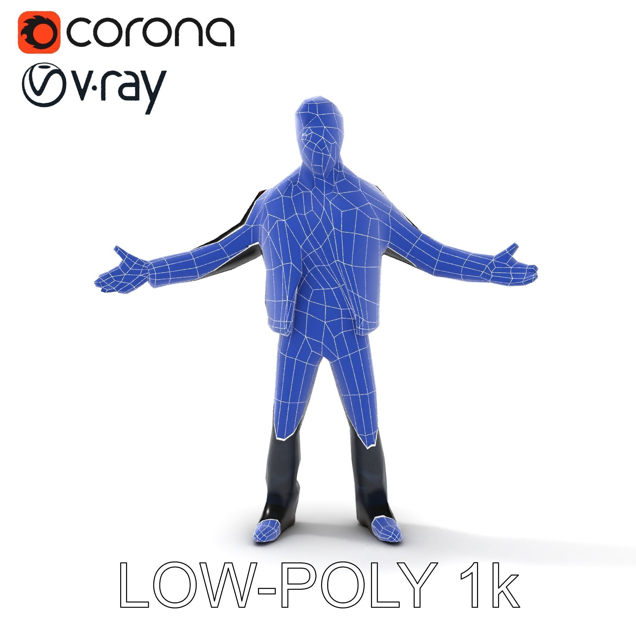 Cool Leather Jacket D Character in TPose with Sunglasses Low-poly 3D model_14