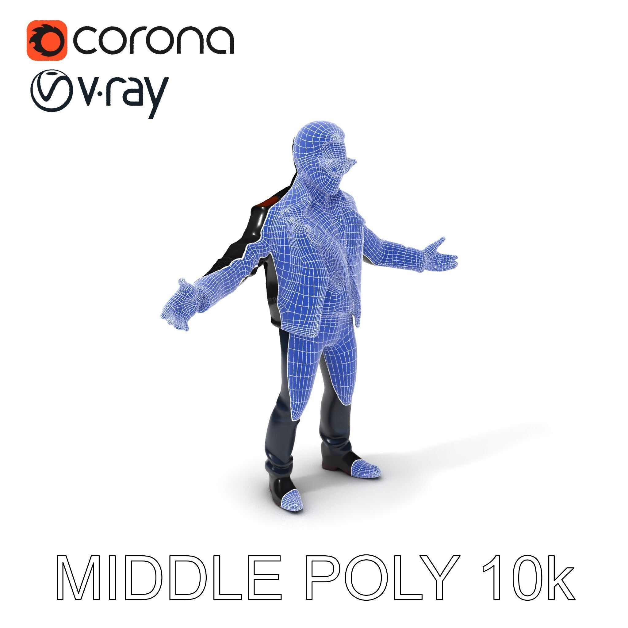 Cool Leather Jacket D Character in TPose with Sunglasses Low-poly 3D model_9