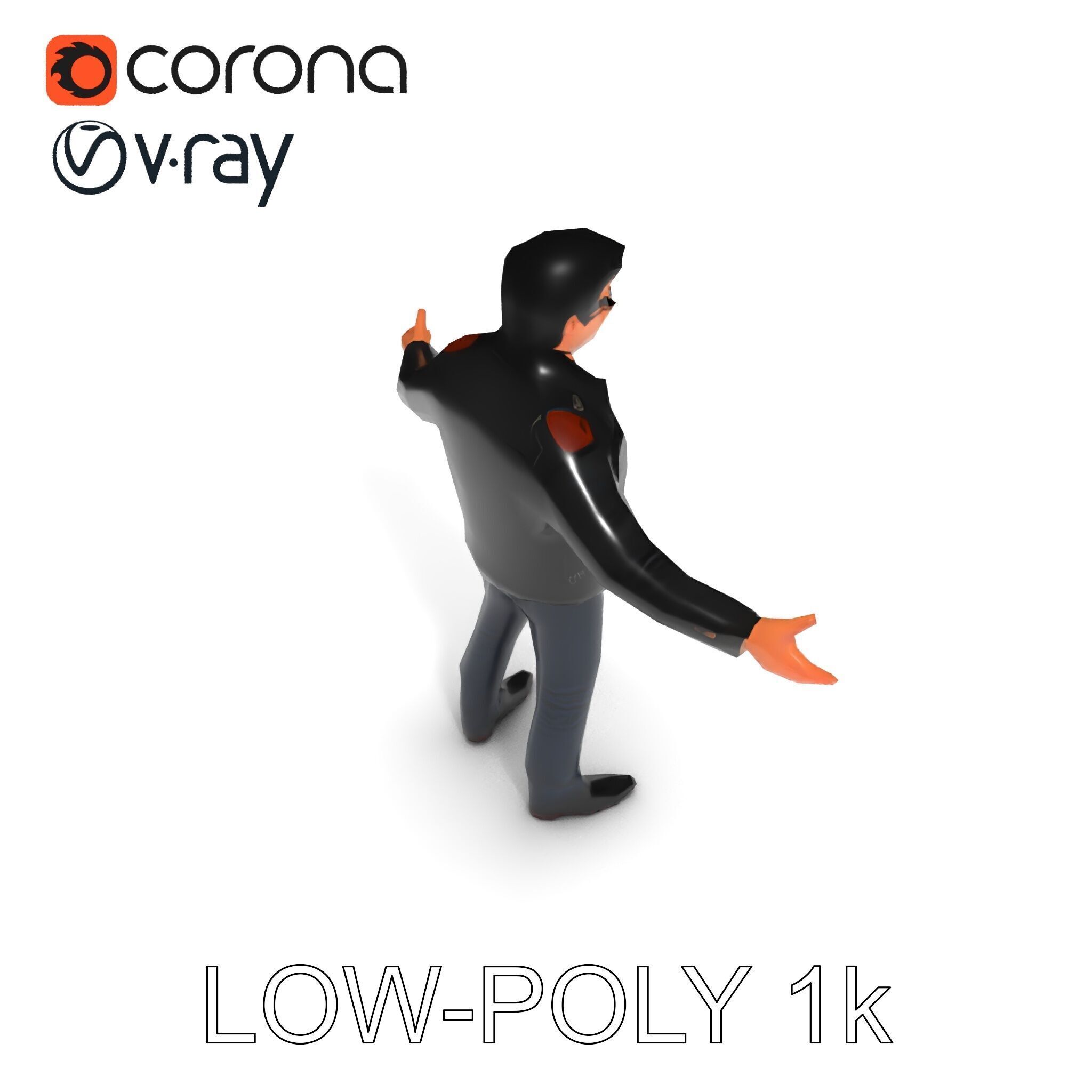 Cool Leather Jacket D Character in TPose with Sunglasses Low-poly 3D model_10