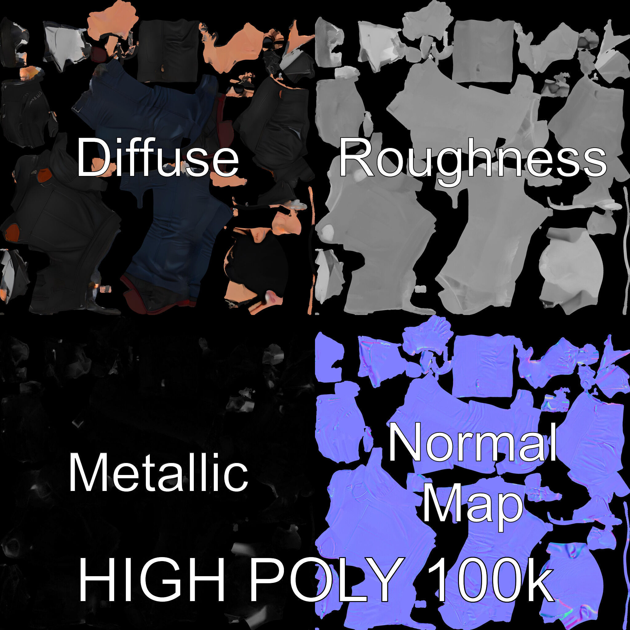 Cool Leather Jacket D Character in TPose with Sunglasses Low-poly 3D model_2