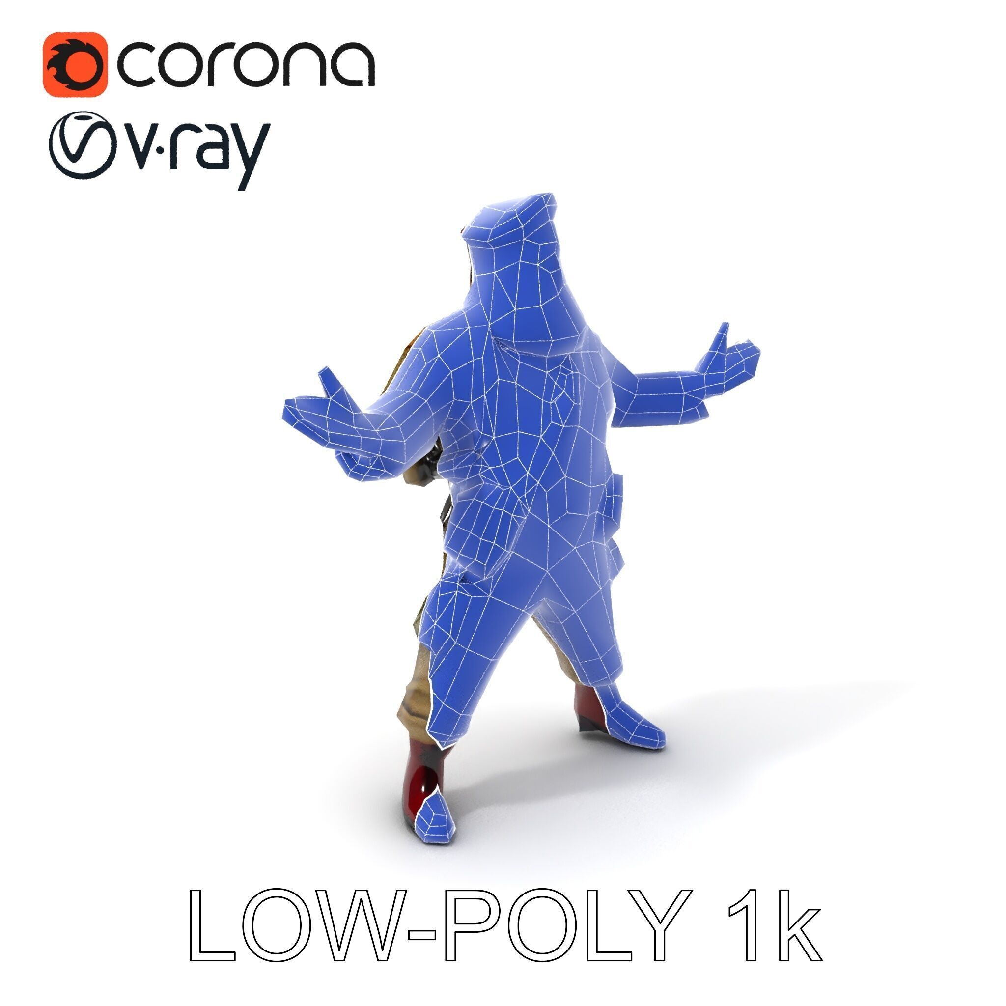 Bearded Soldier Character Model with Red Beret and Military Gear Low-poly 3D model_23