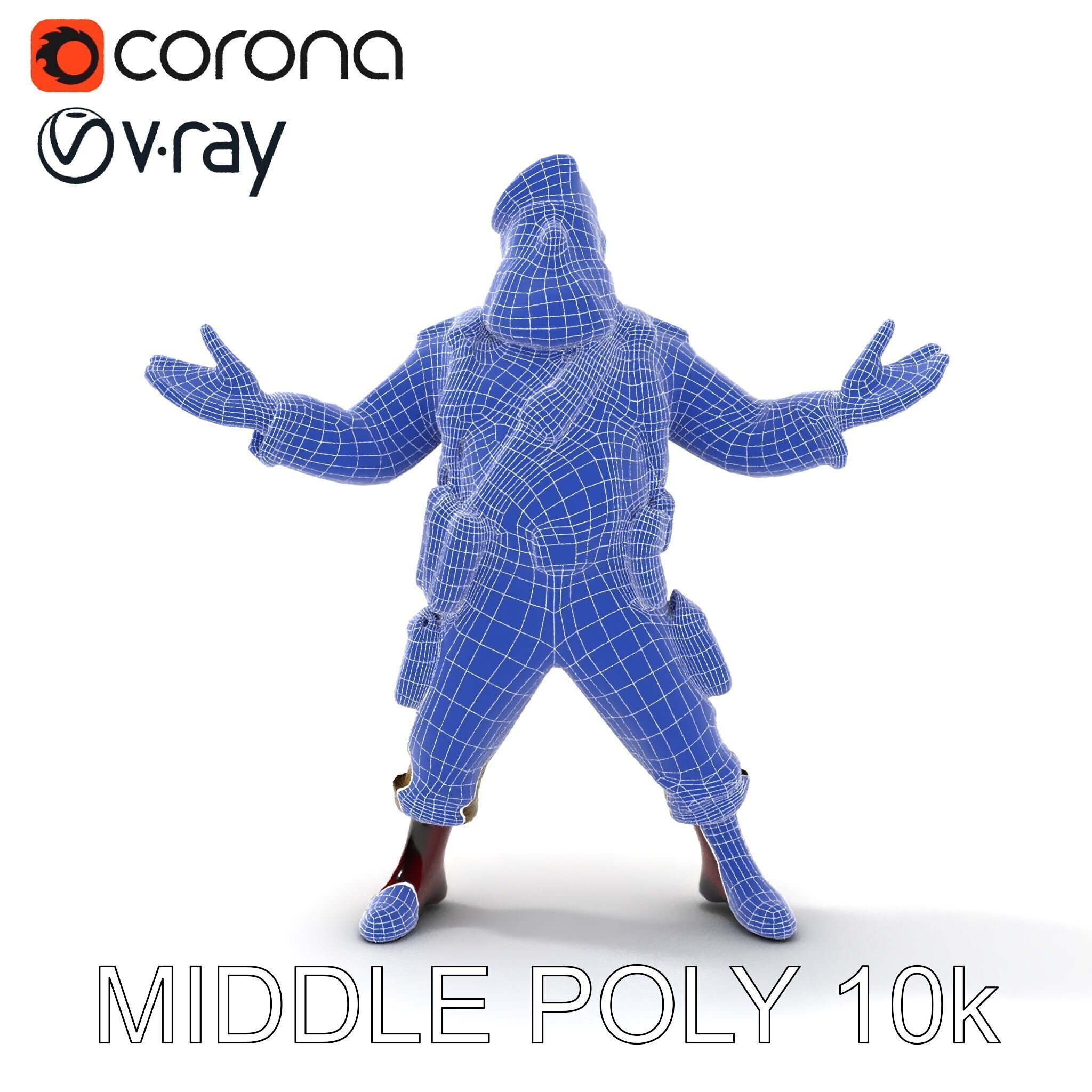 Bearded Soldier Character Model with Red Beret and Military Gear Low-poly 3D model_27