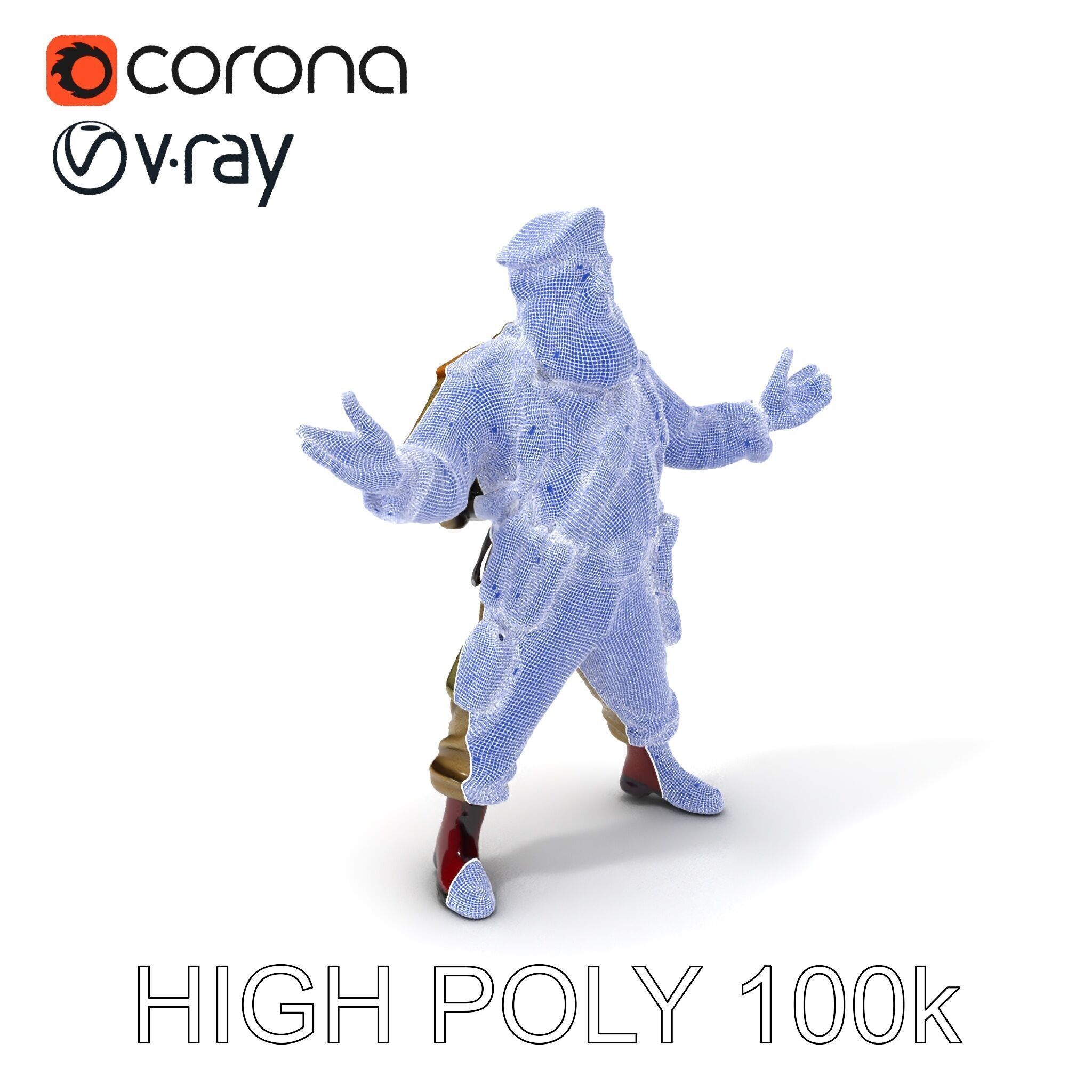 Bearded Soldier Character Model with Red Beret and Military Gear Low-poly 3D model_3