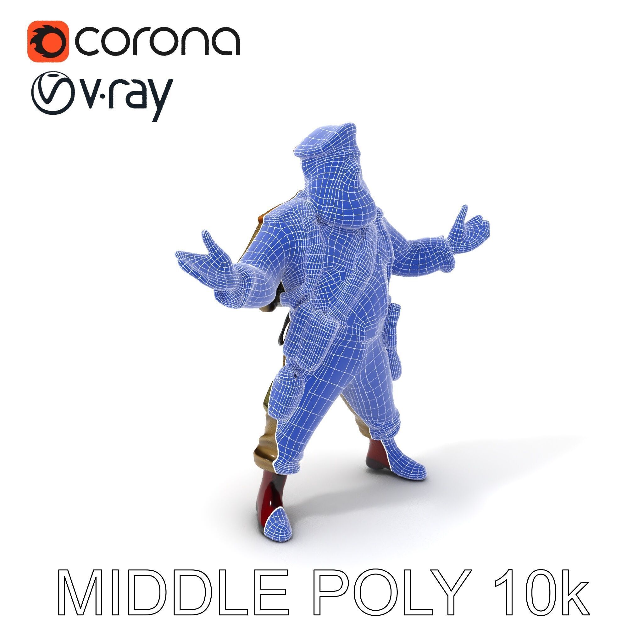 Bearded Soldier Character Model with Red Beret and Military Gear Low-poly 3D model_22