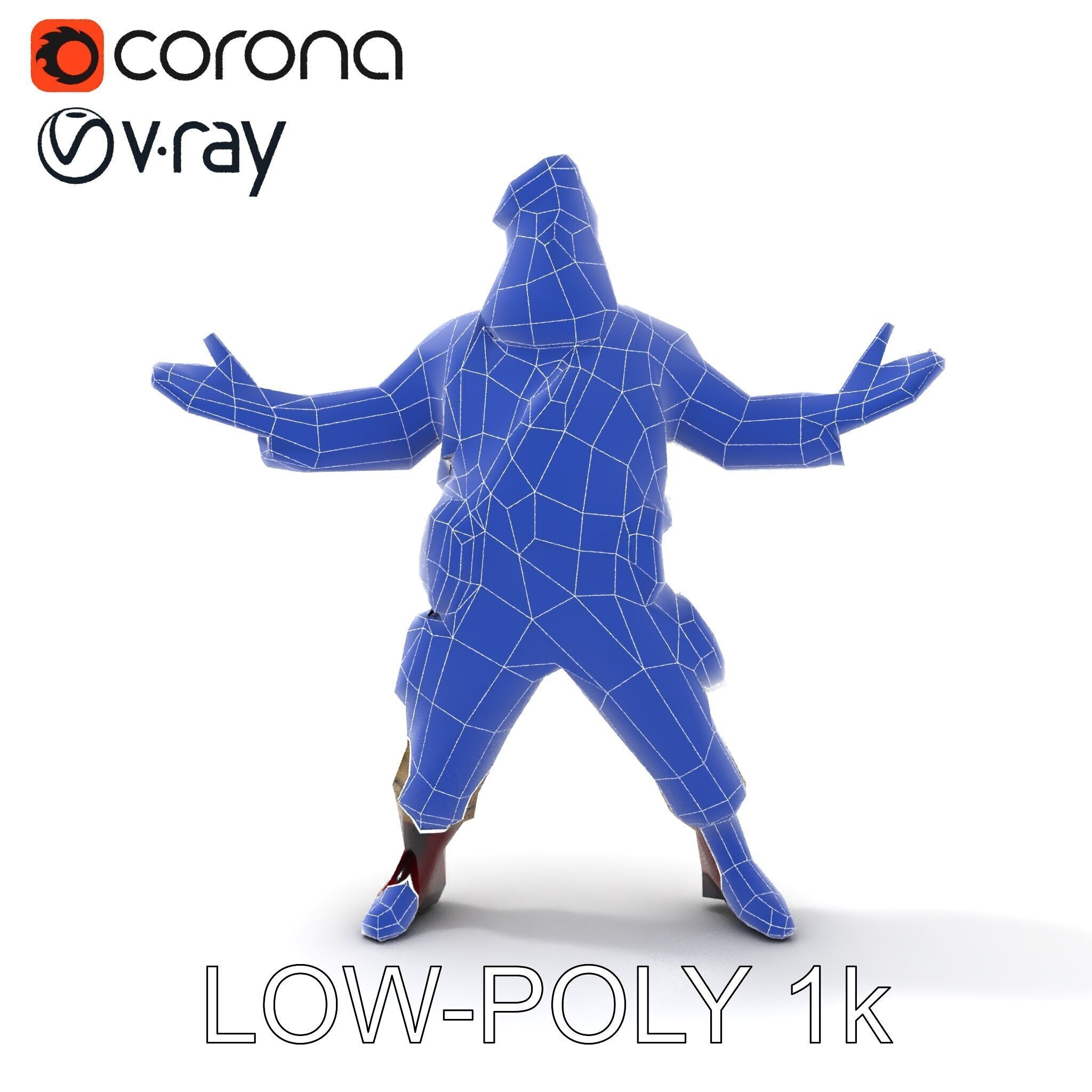 Bearded Soldier Character Model with Red Beret and Military Gear Low-poly 3D model_31