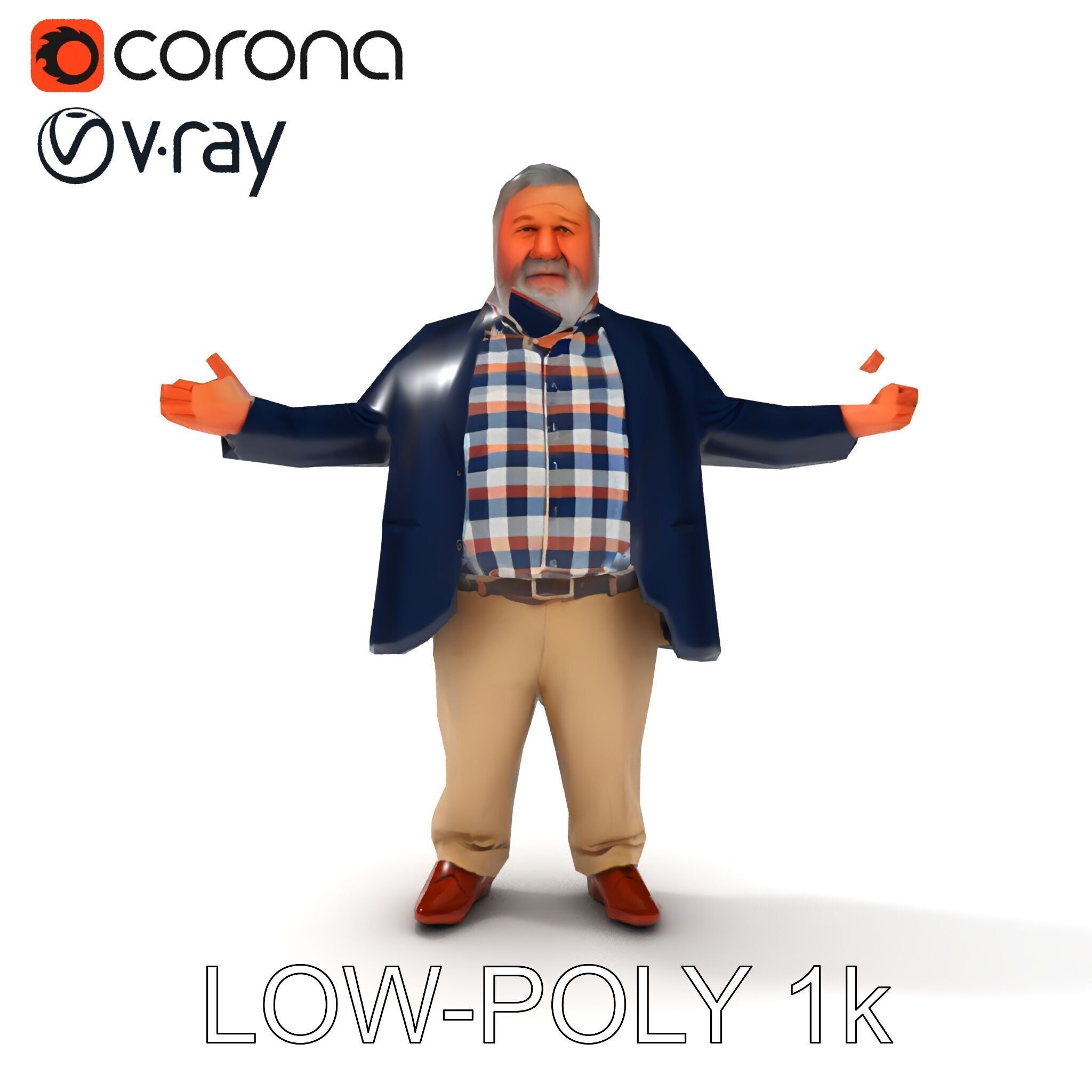Friendly Elderly Businessman D Model in Smart Casual Attire Low-poly 3D model_20