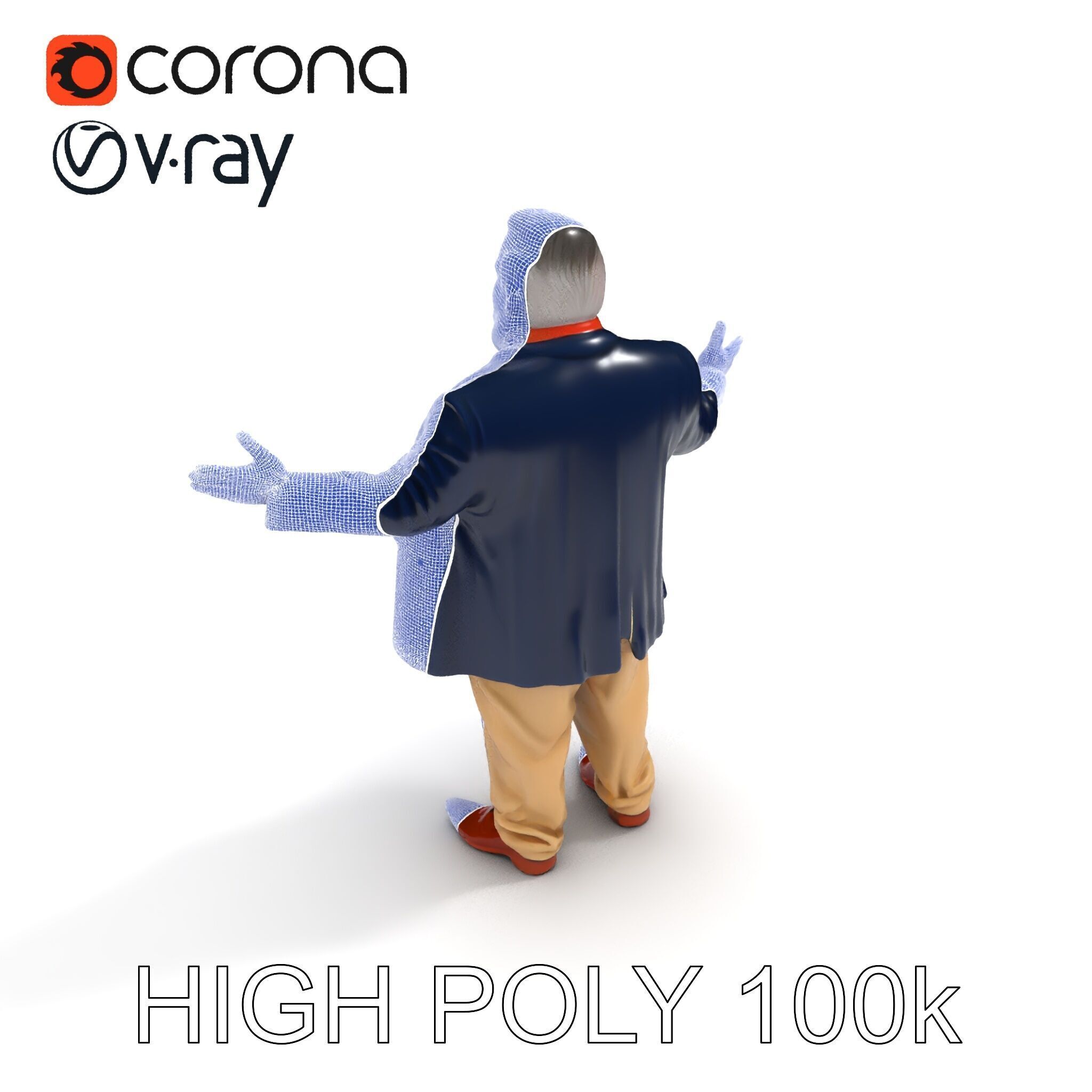 Friendly Elderly Businessman D Model in Smart Casual Attire Low-poly 3D model_18