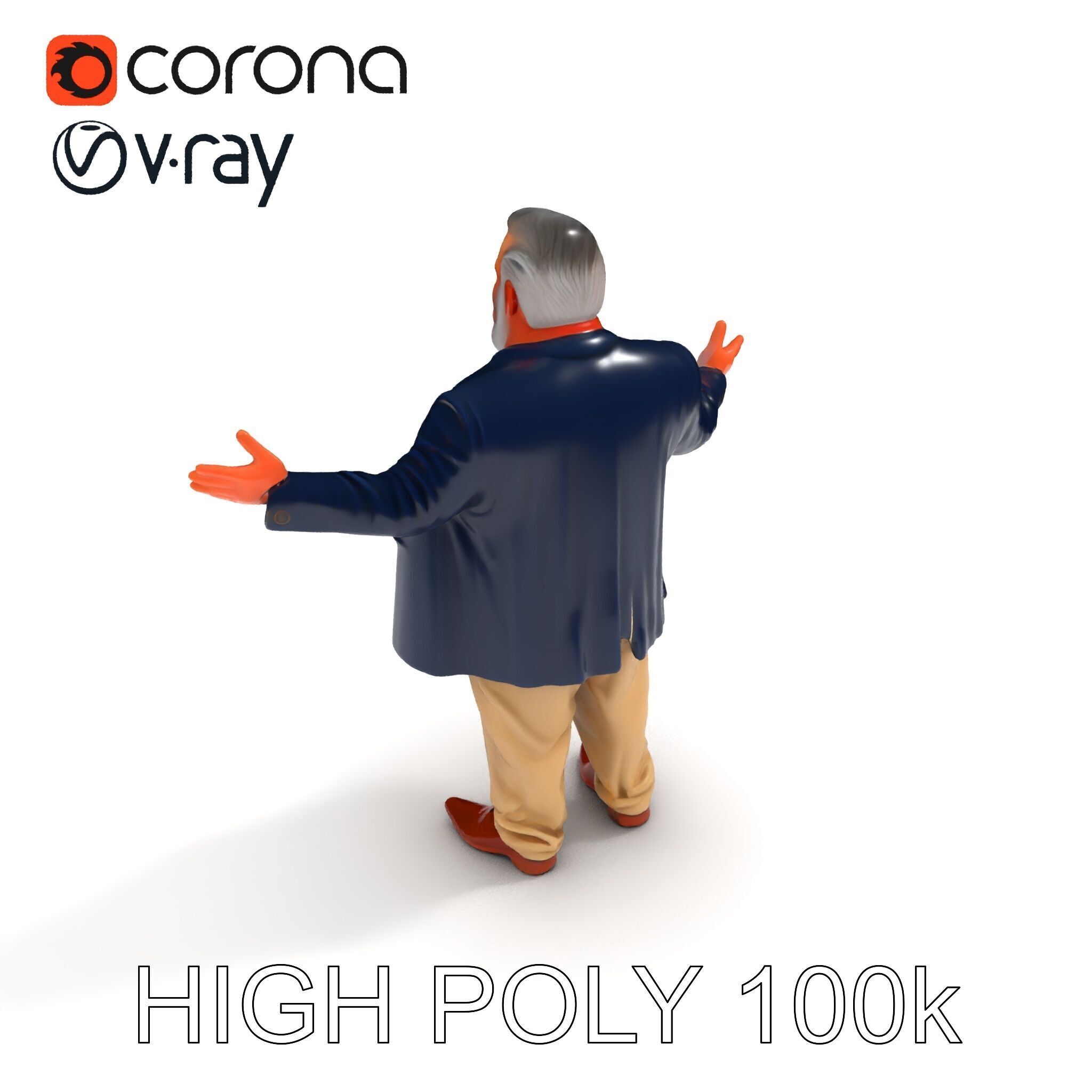 Friendly Elderly Businessman D Model in Smart Casual Attire Low-poly 3D model_32