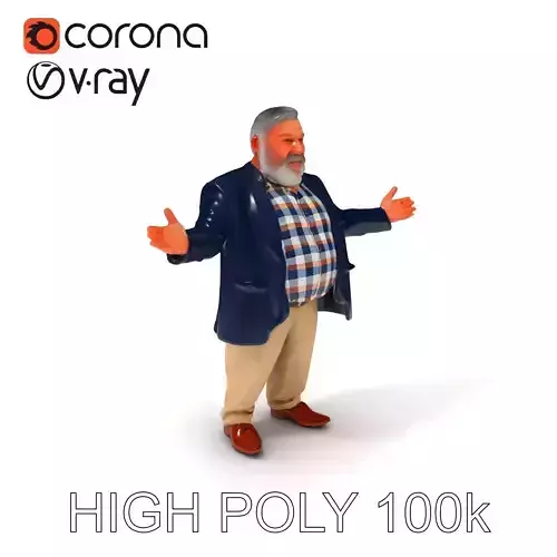 Friendly Elderly Businessman D Model in Smart Casual Attire Low-poly 3D model