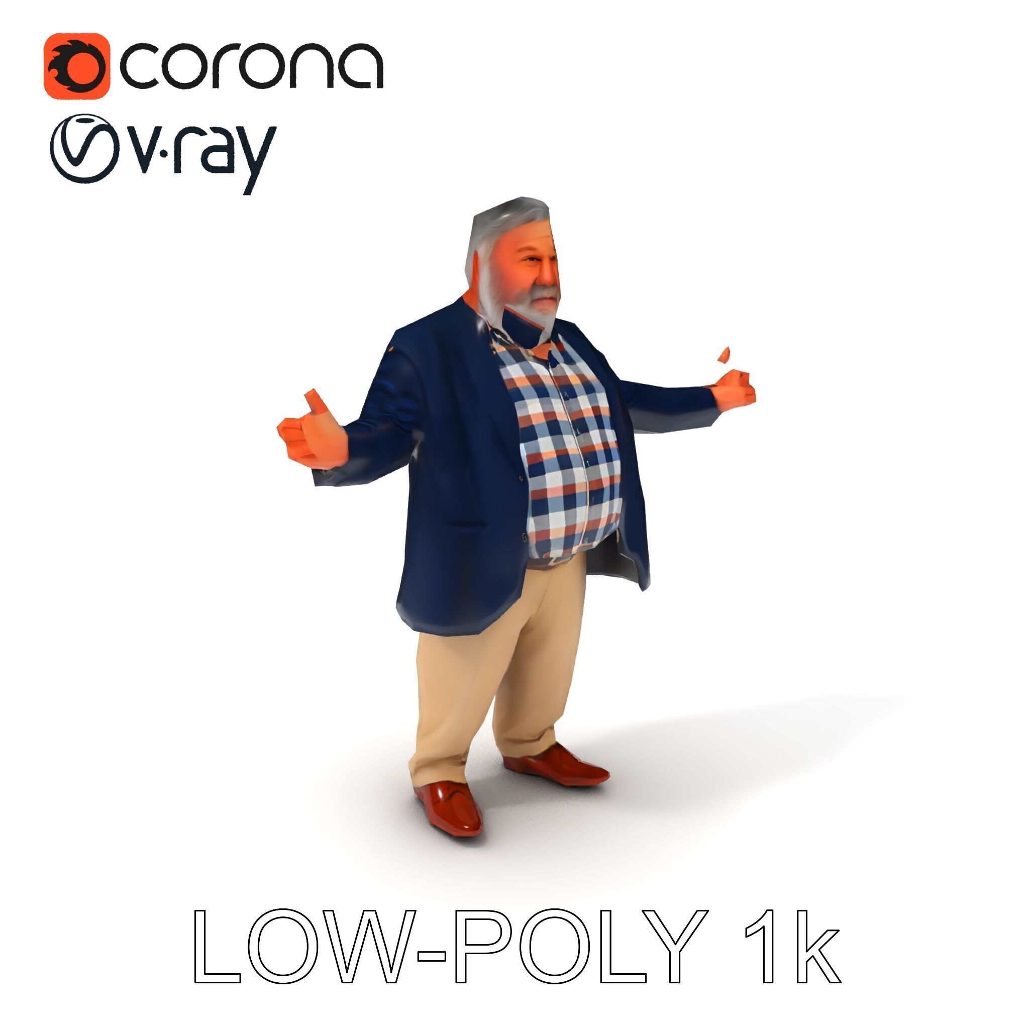 Friendly Elderly Businessman D Model in Smart Casual Attire Low-poly 3D model_23