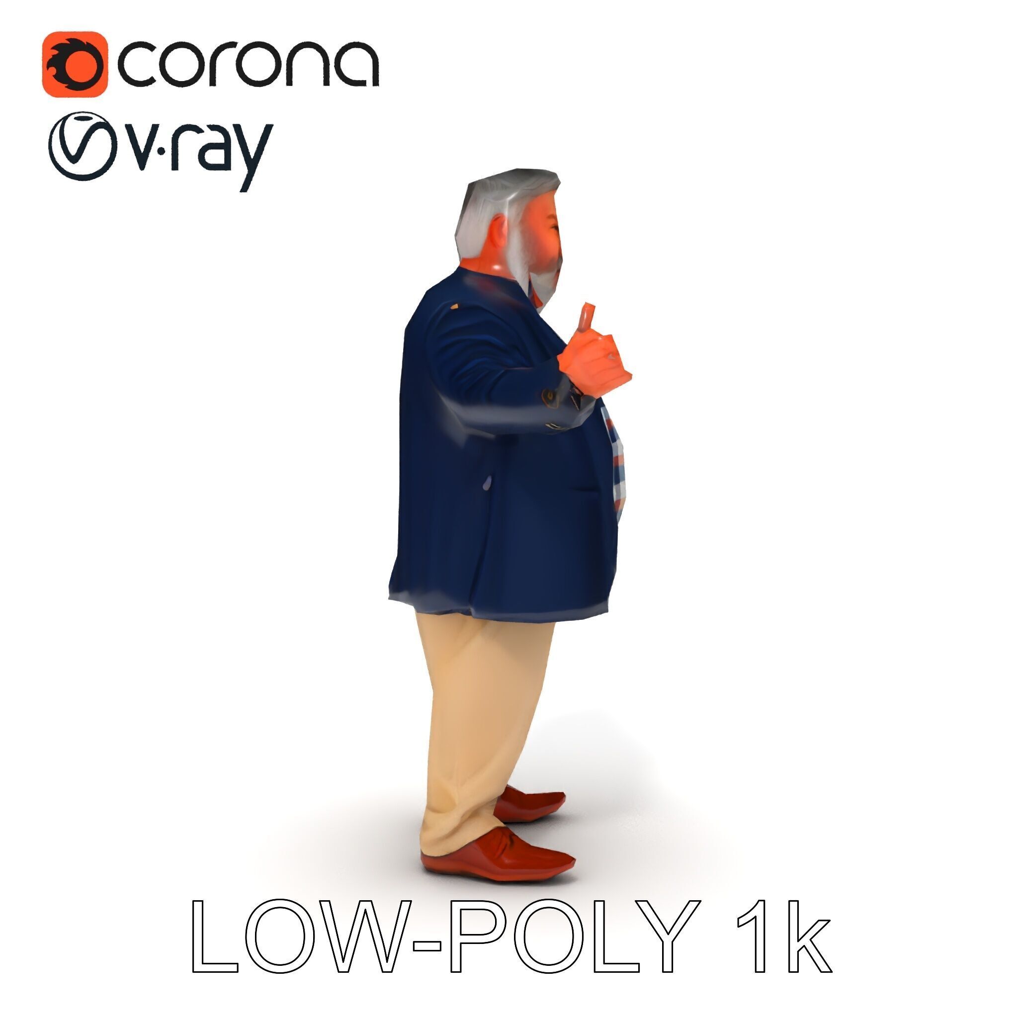 Friendly Elderly Businessman D Model in Smart Casual Attire Low-poly 3D model_11
