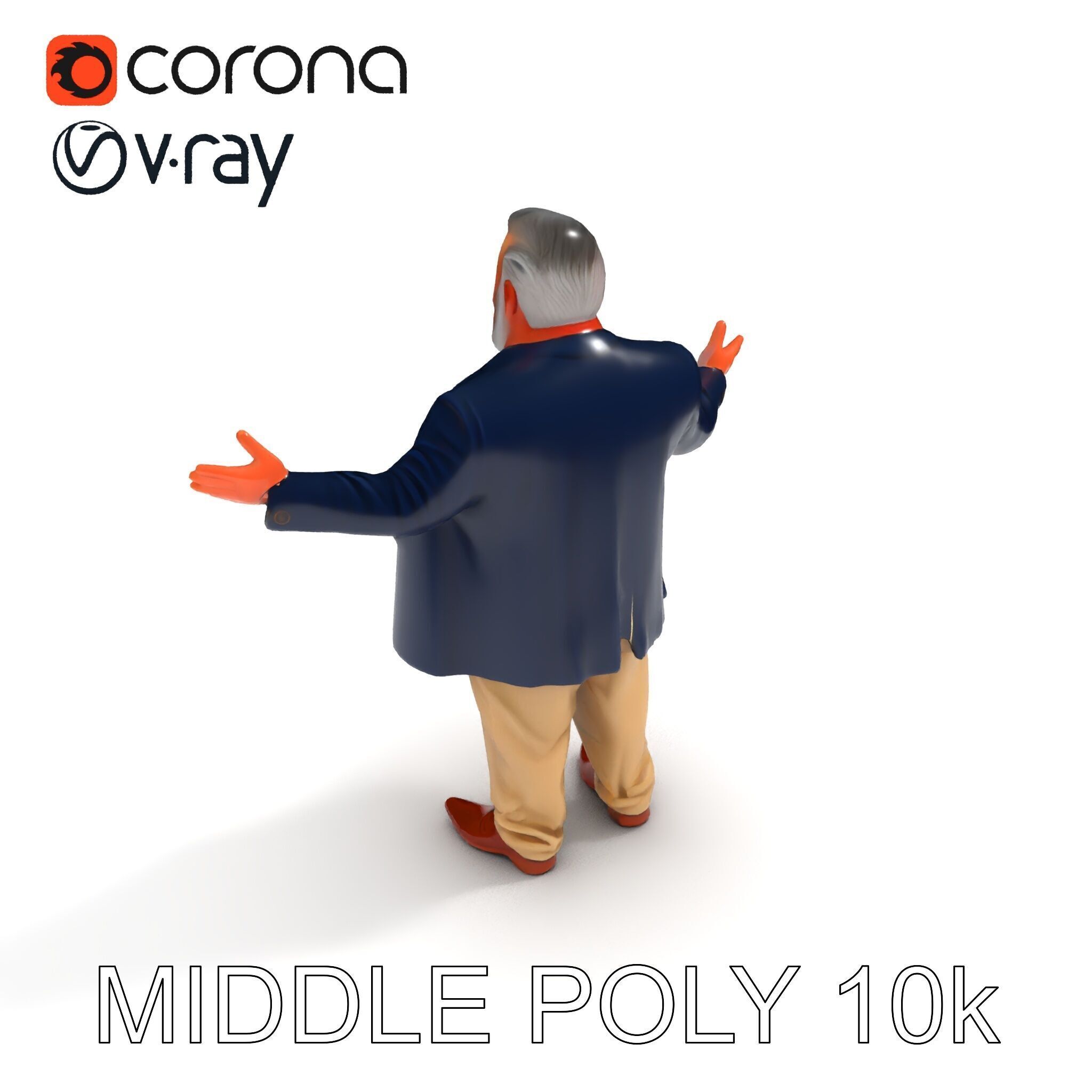 Friendly Elderly Businessman D Model in Smart Casual Attire Low-poly 3D model_33