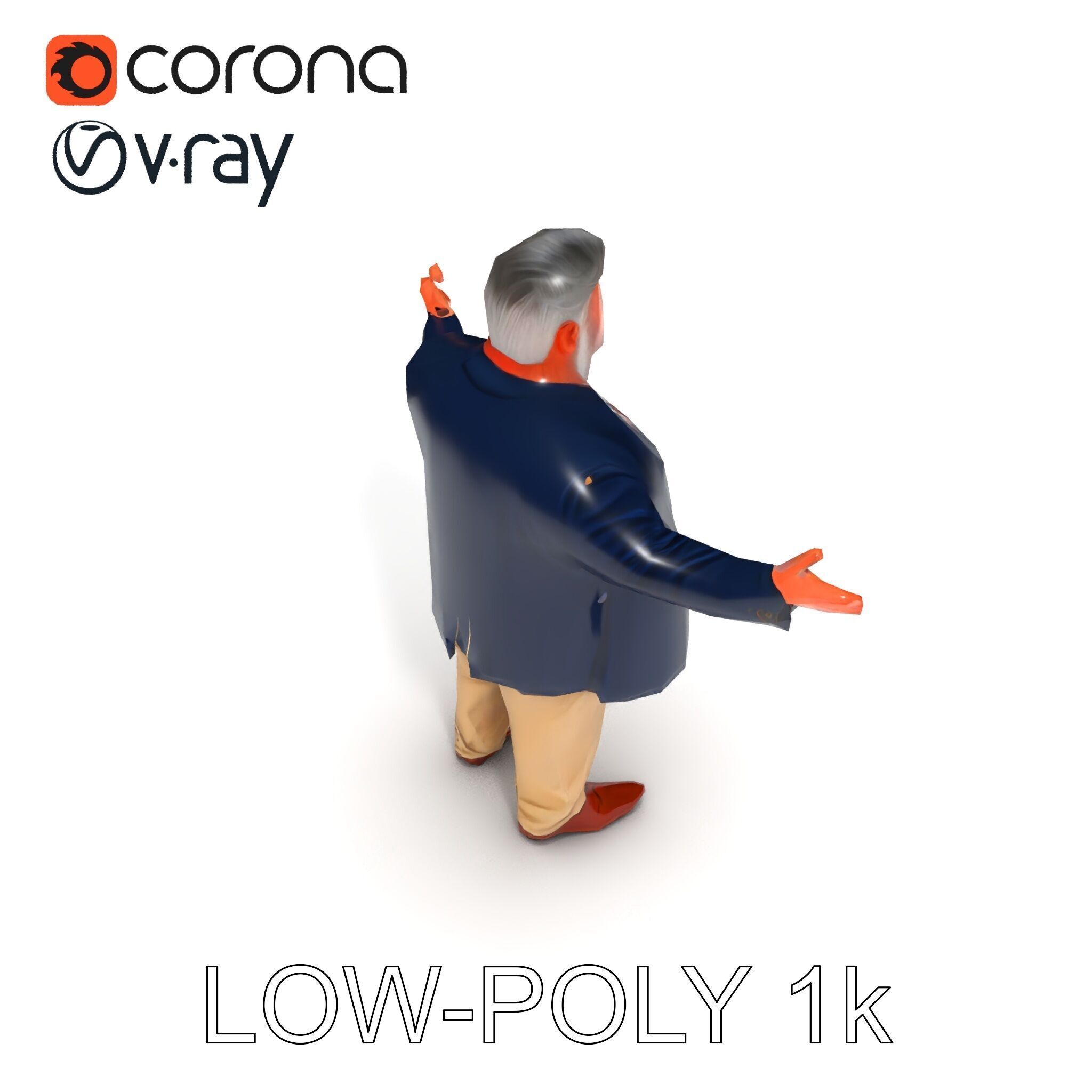 Friendly Elderly Businessman D Model in Smart Casual Attire Low-poly 3D model_31