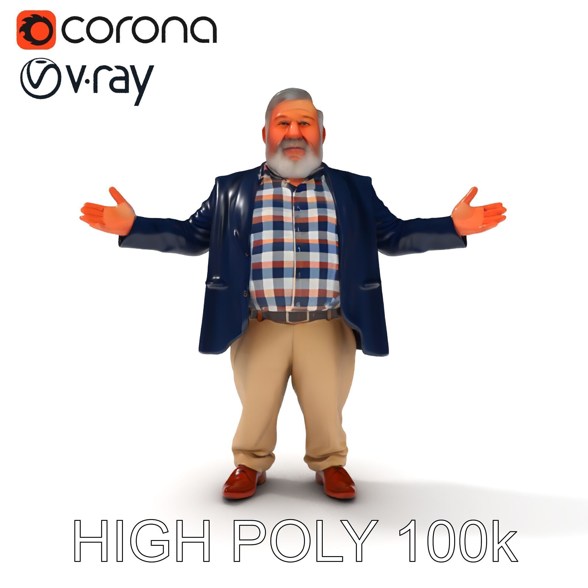 Friendly Elderly Businessman D Model in Smart Casual Attire Low-poly 3D model_24