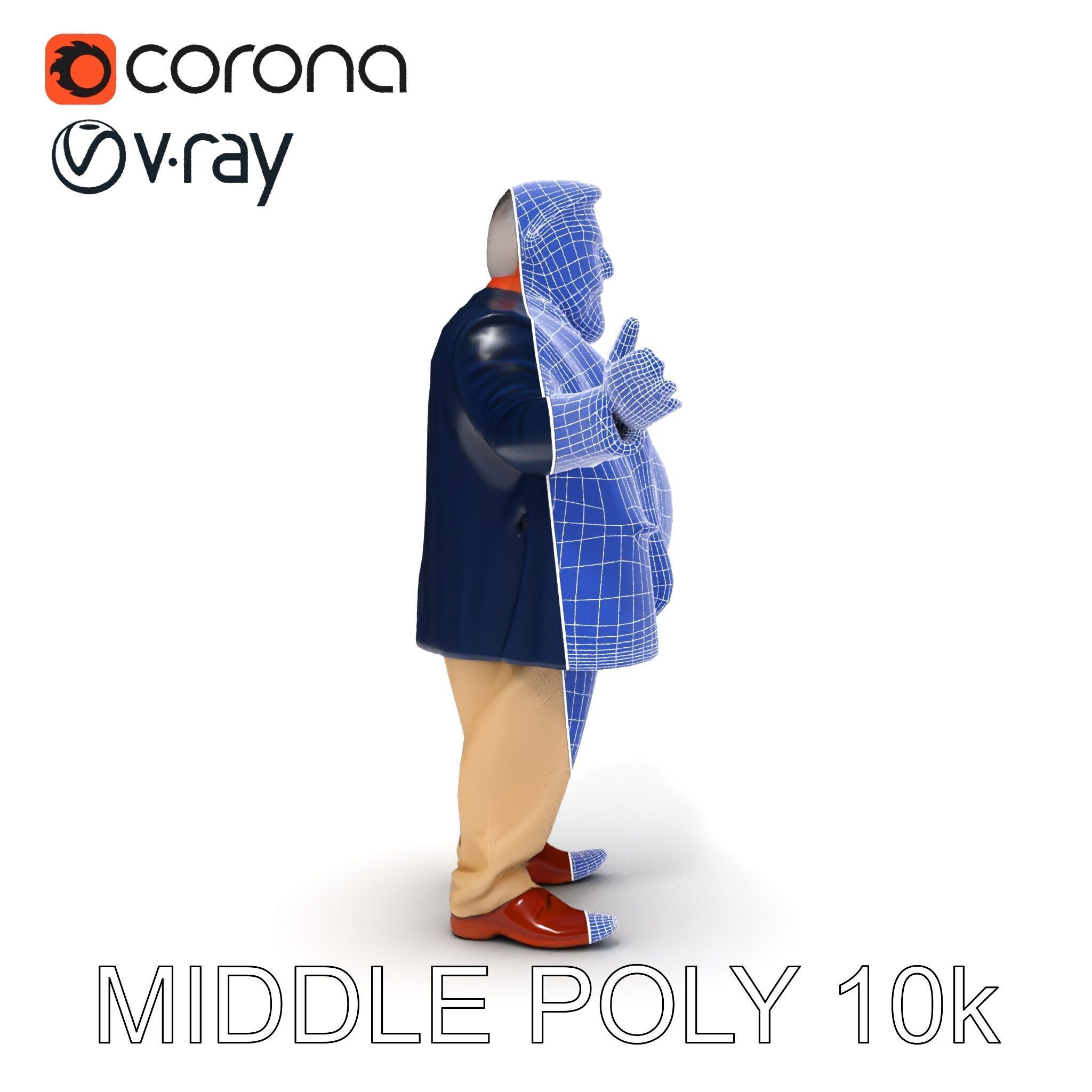 Friendly Elderly Businessman D Model in Smart Casual Attire Low-poly 3D model_35