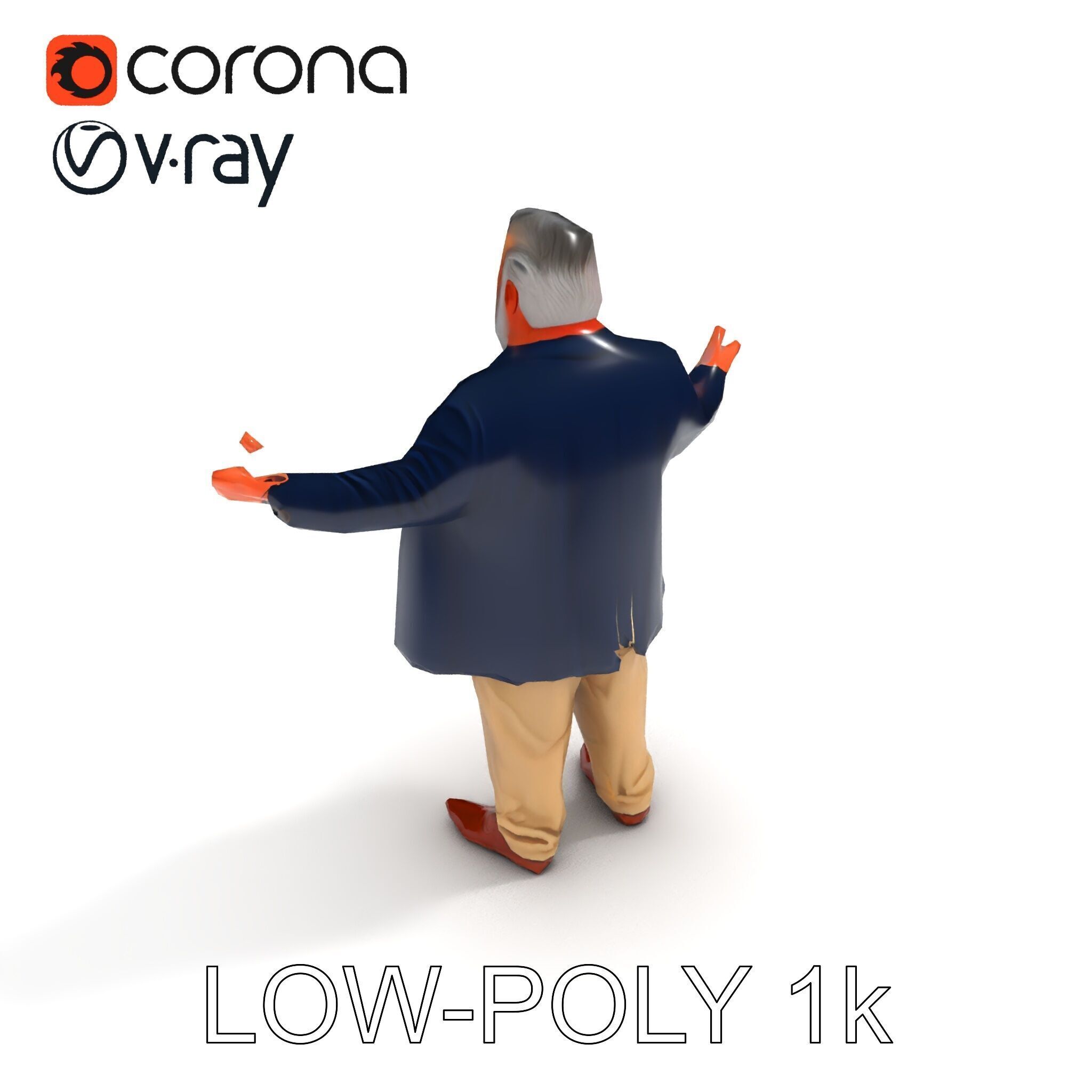 Friendly Elderly Businessman D Model in Smart Casual Attire Low-poly 3D model_26