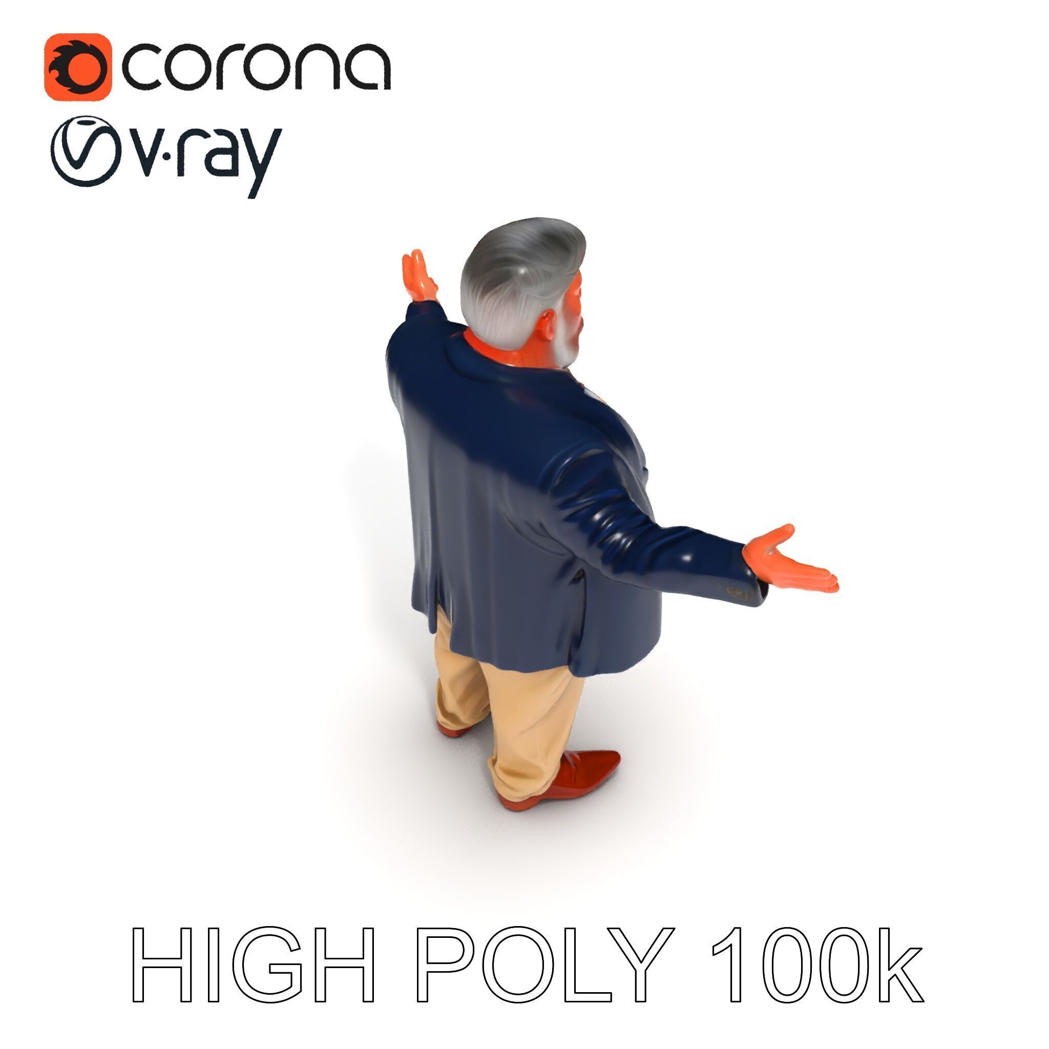 Friendly Elderly Businessman D Model in Smart Casual Attire Low-poly 3D model_29