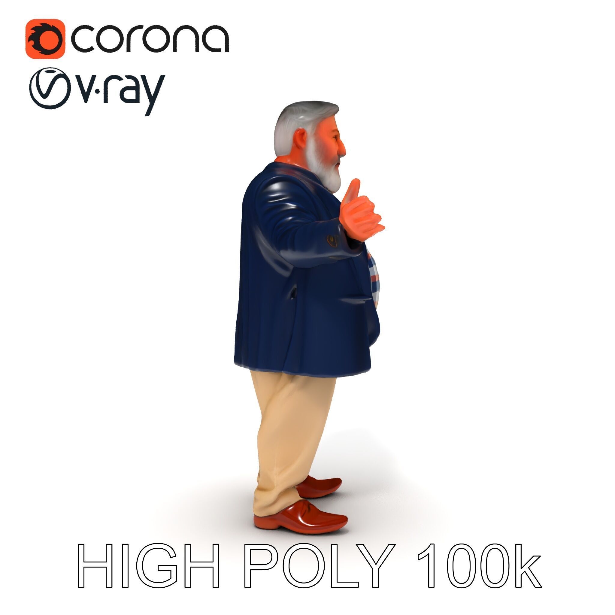 Friendly Elderly Businessman D Model in Smart Casual Attire Low-poly 3D model_12