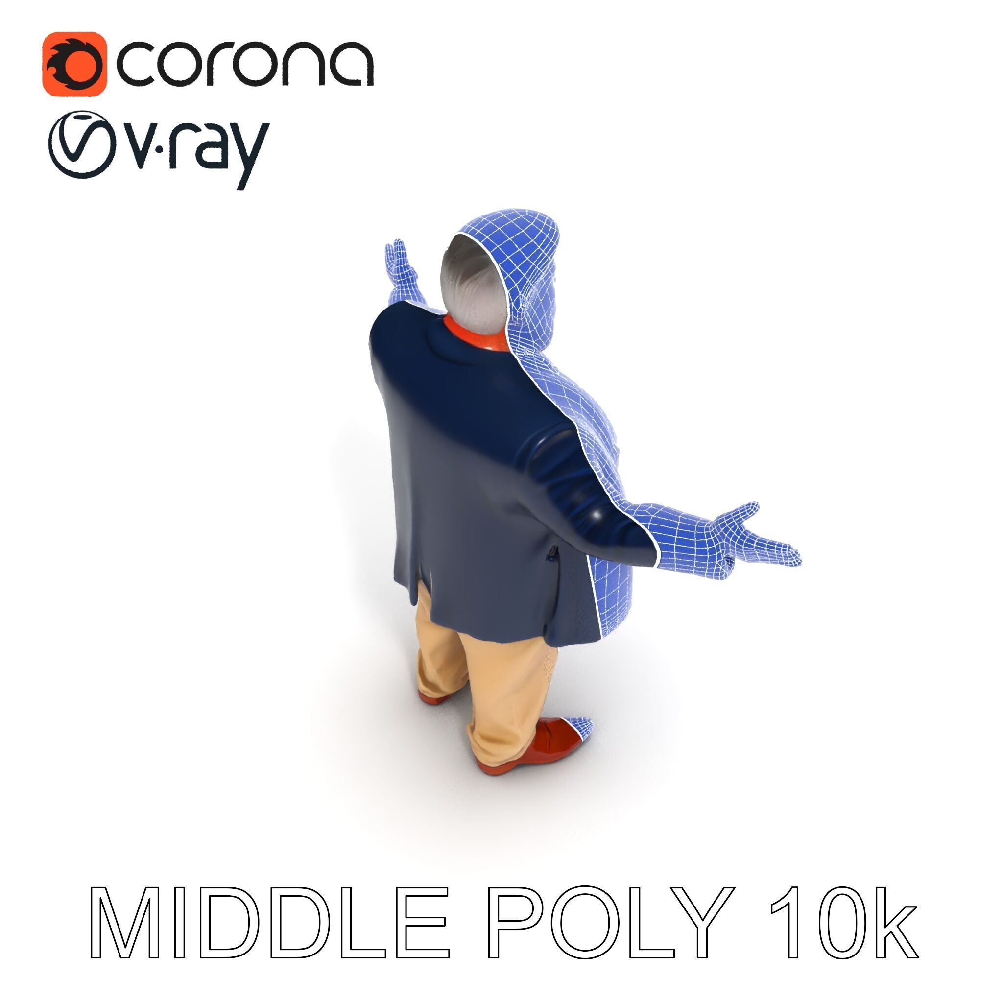 Friendly Elderly Businessman D Model in Smart Casual Attire Low-poly 3D model_37