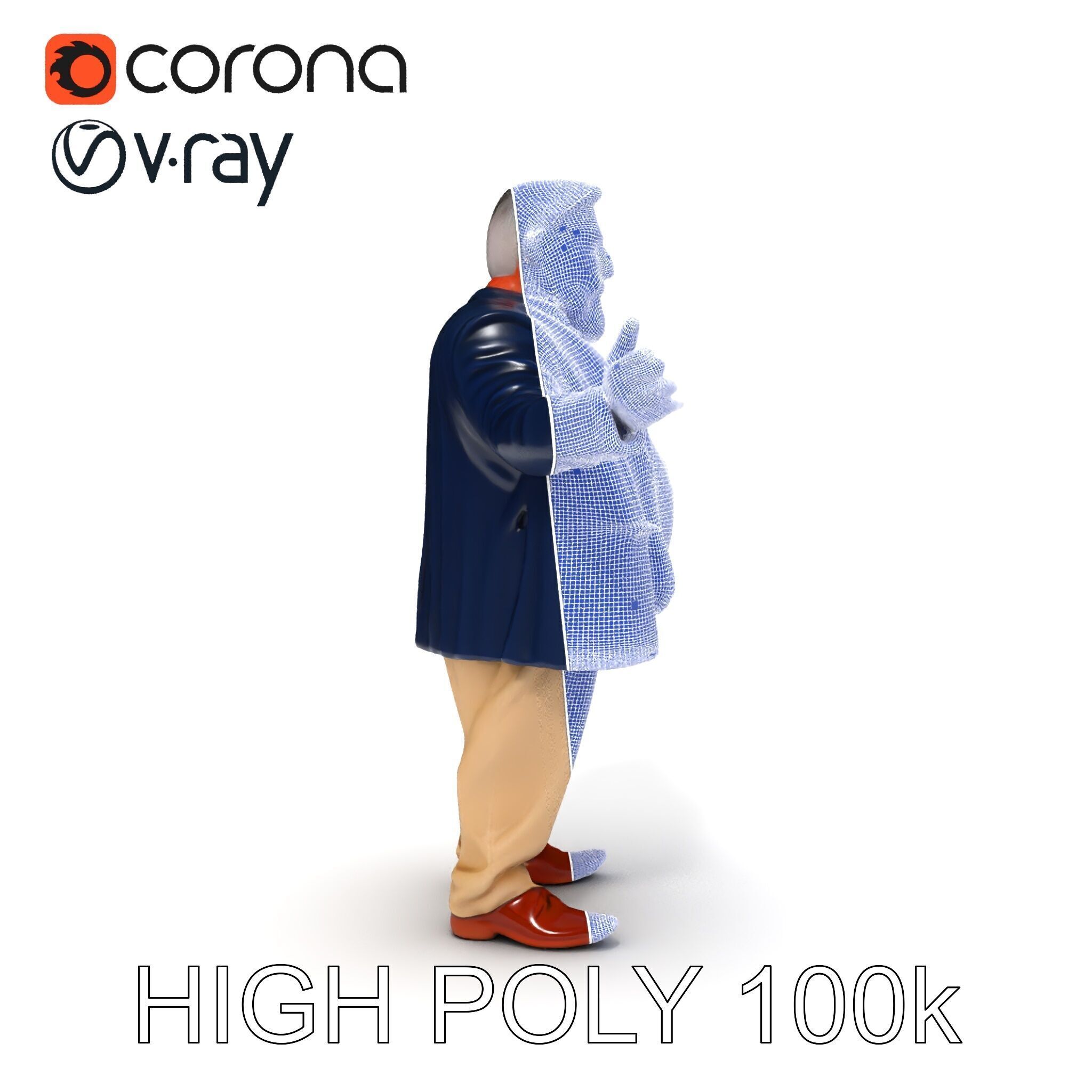 Friendly Elderly Businessman D Model in Smart Casual Attire Low-poly 3D model_36