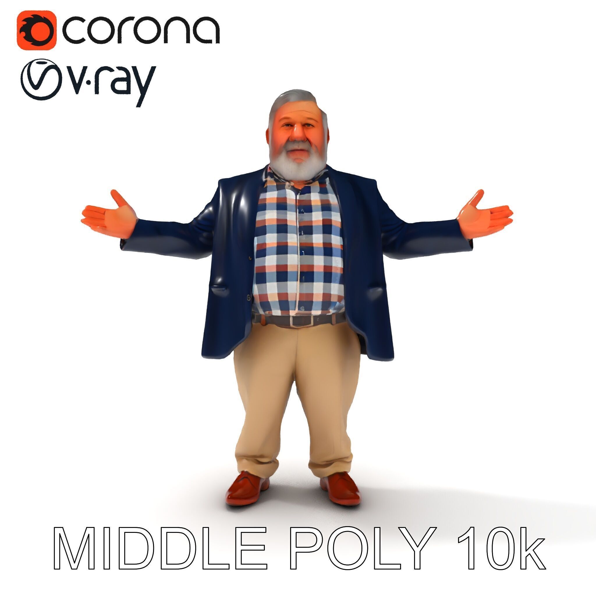 Friendly Elderly Businessman D Model in Smart Casual Attire Low-poly 3D model_27