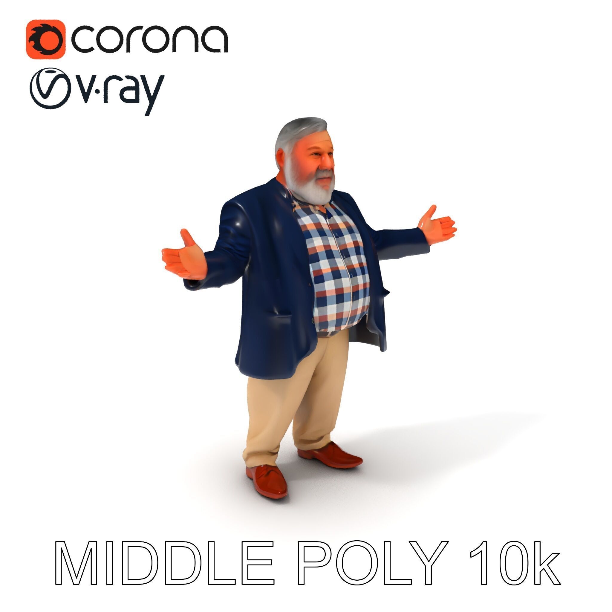 Friendly Elderly Businessman D Model in Smart Casual Attire Low-poly 3D model_19