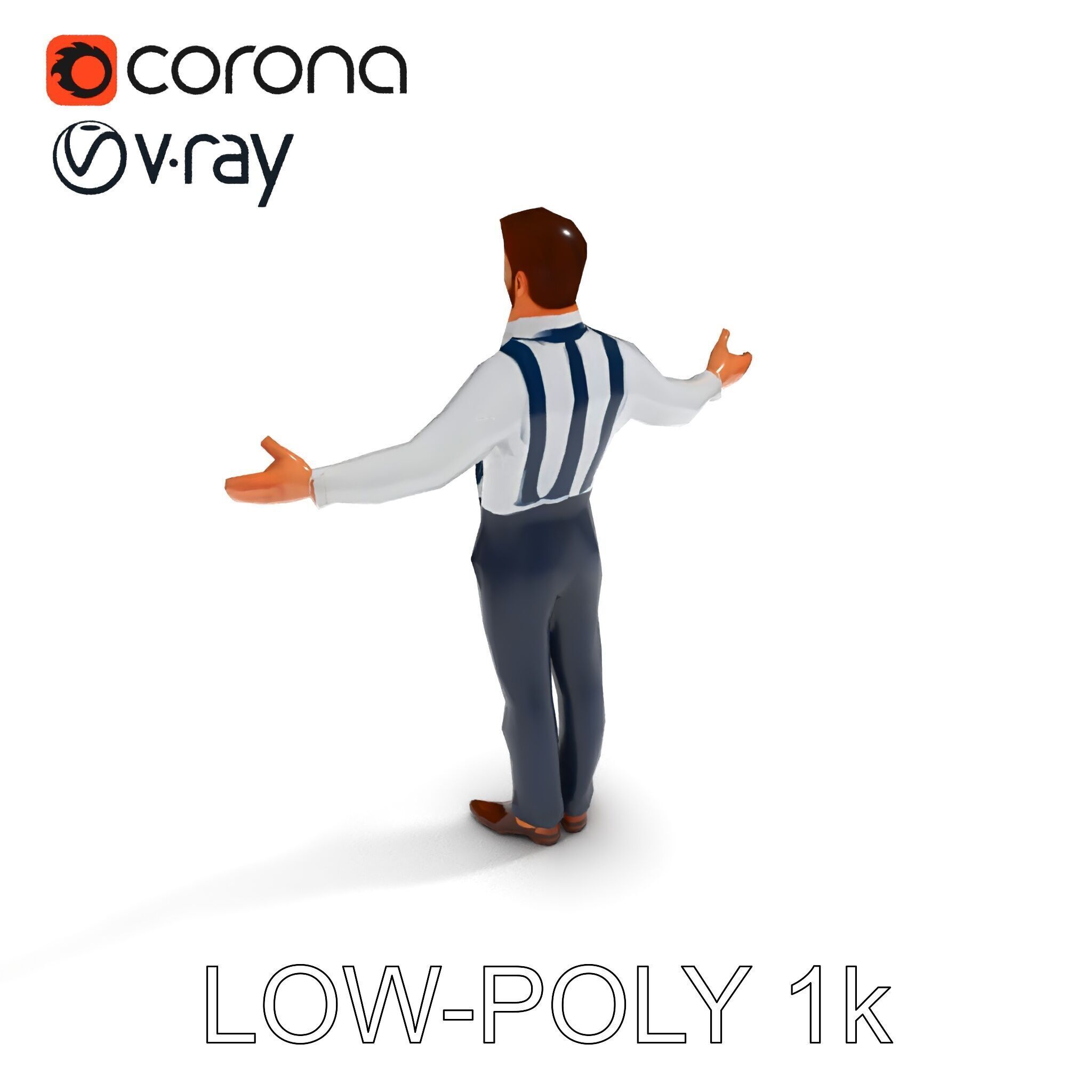 Businessman D Model with Suspenders and Dress Shoes Low-poly 3D model_7