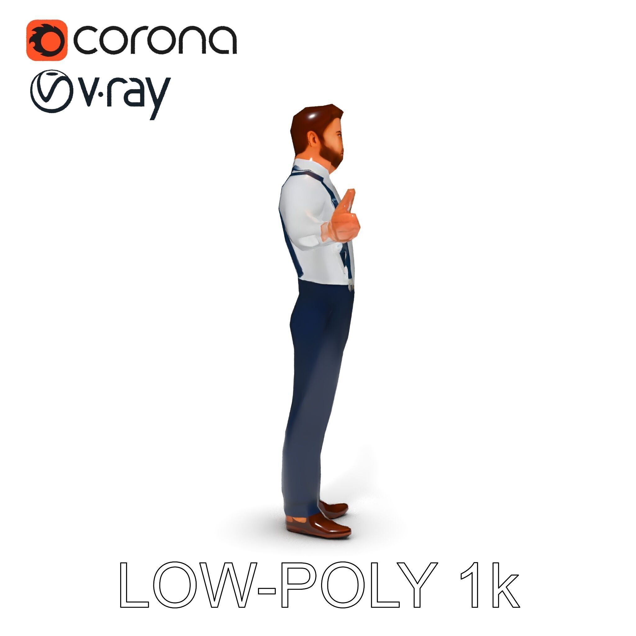 Businessman D Model with Suspenders and Dress Shoes Low-poly 3D model_10