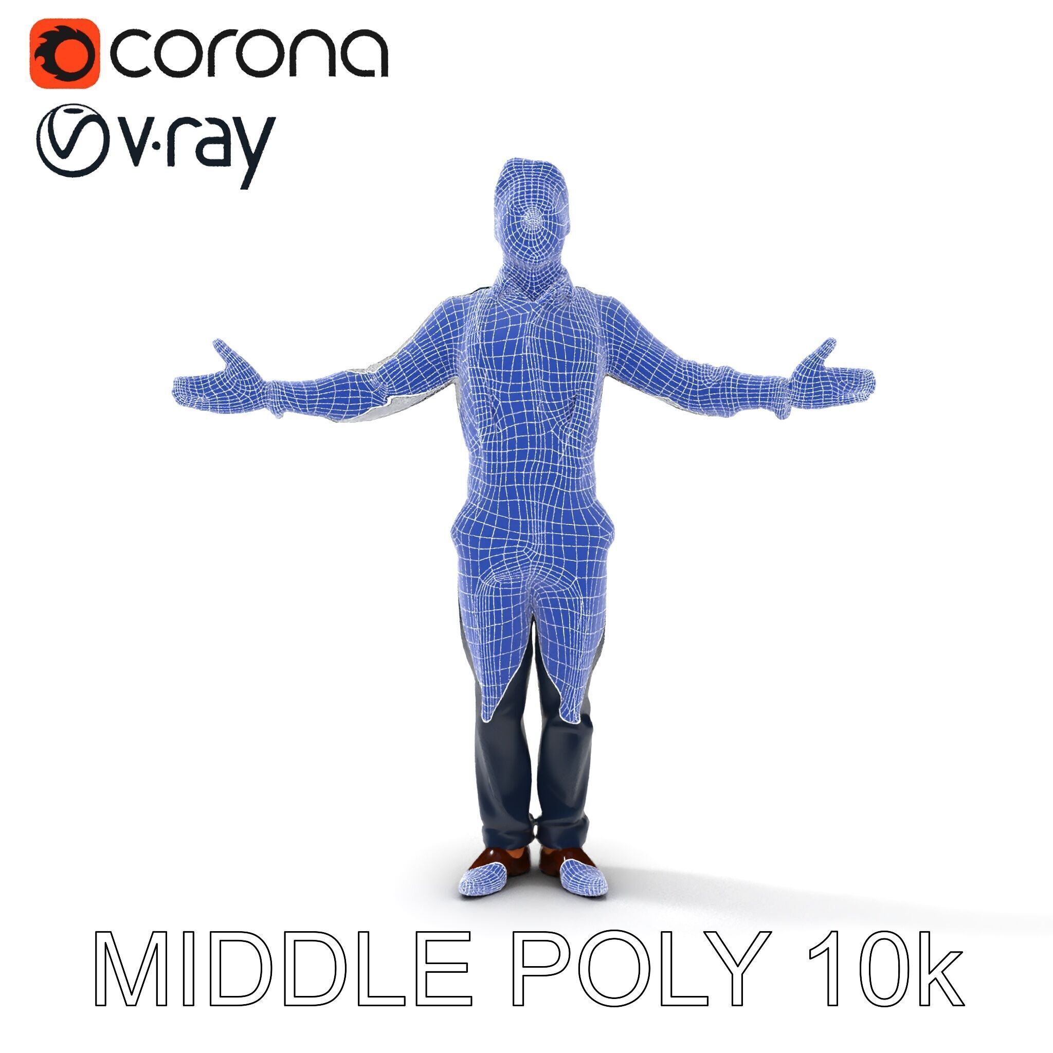 Businessman D Model with Suspenders and Dress Shoes Low-poly 3D model_6